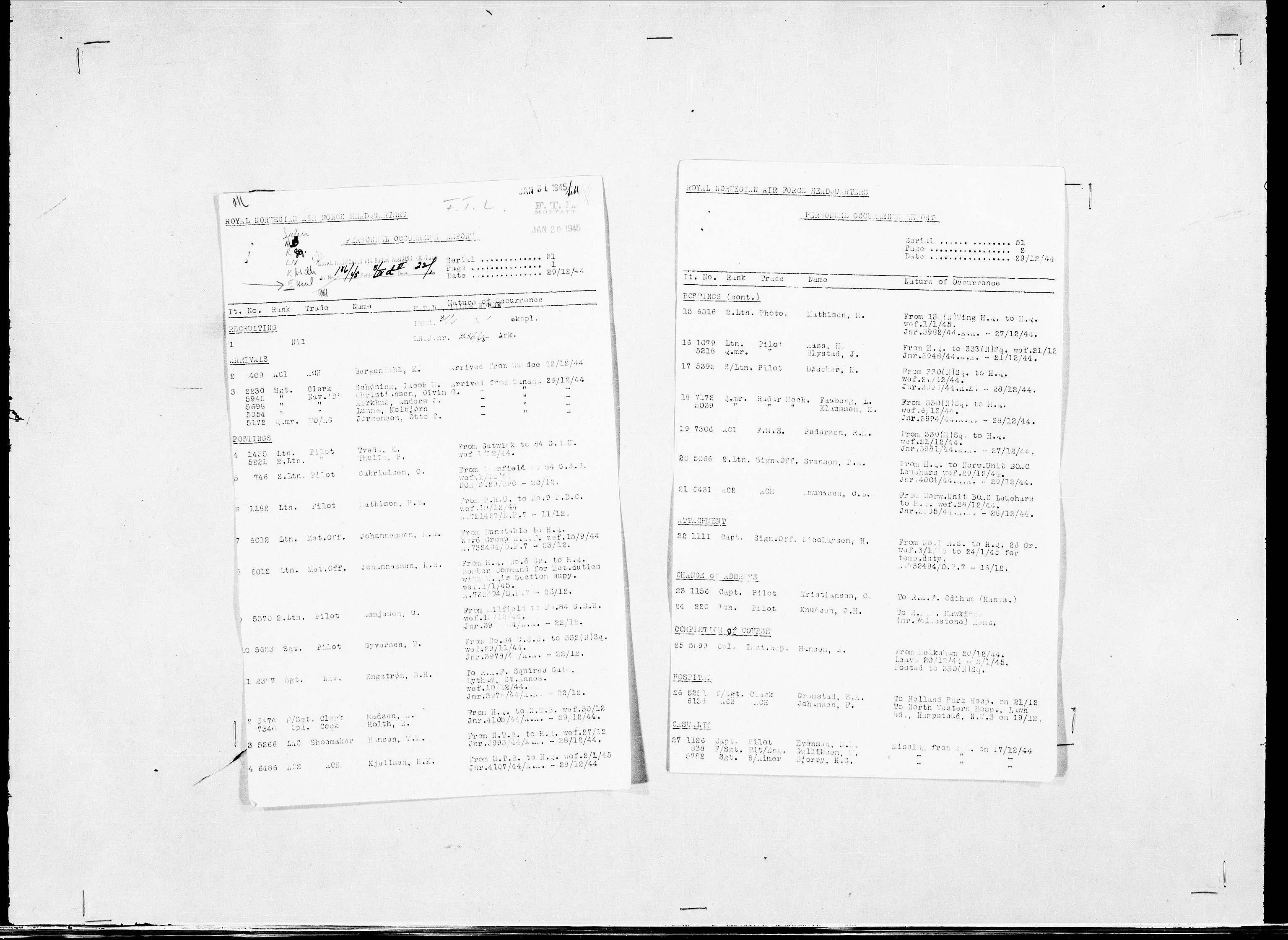 Forsvaret, Flyvåpnenes treningsleir 1940-1945, RA/RAFA-3974/V/L0038: Ekspedisjonskontoret. 8. Personellkontoret, 1940-1945