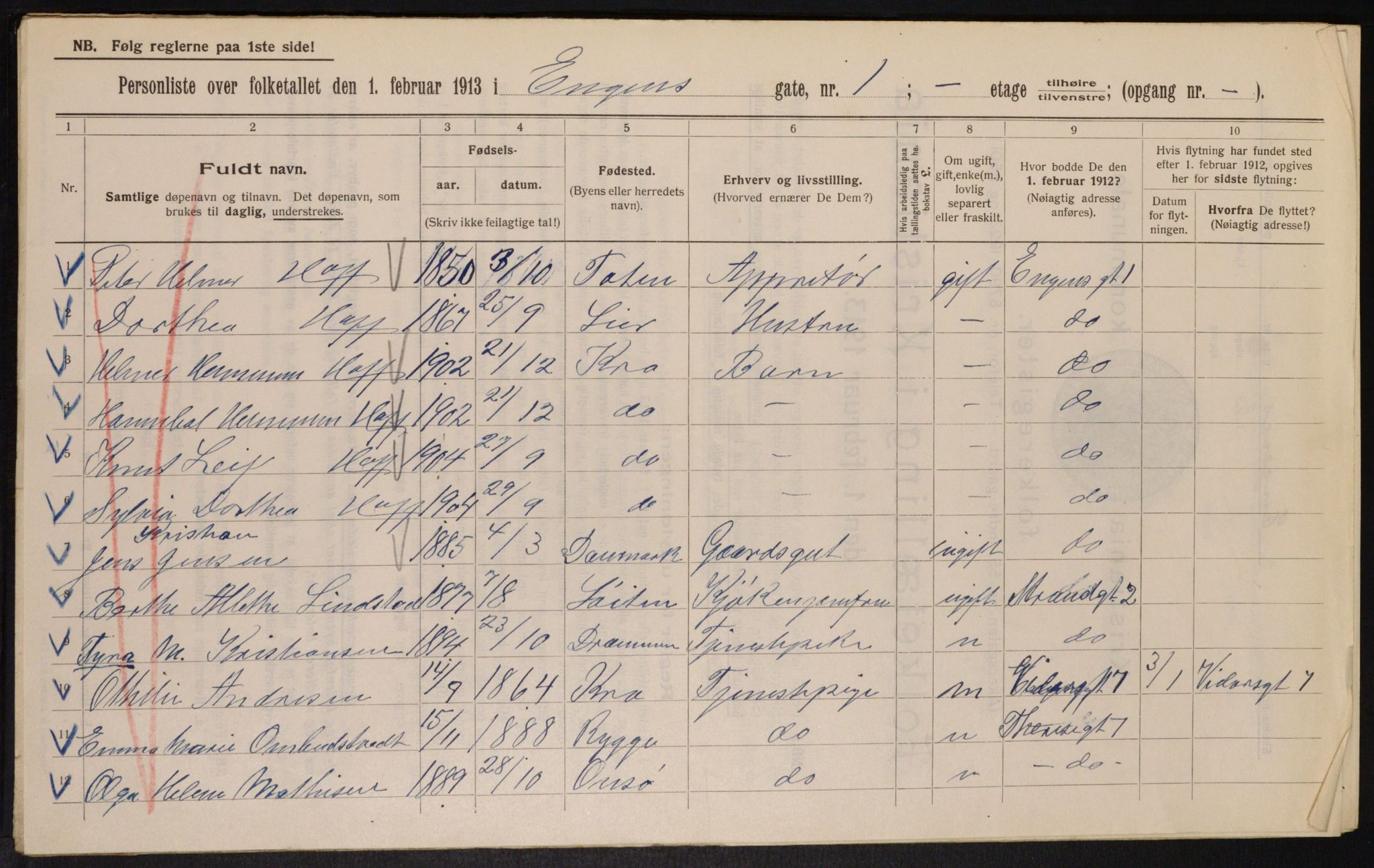 OBA, Kommunal folketelling 1.2.1913 for Kristiania, 1913, s. 21815