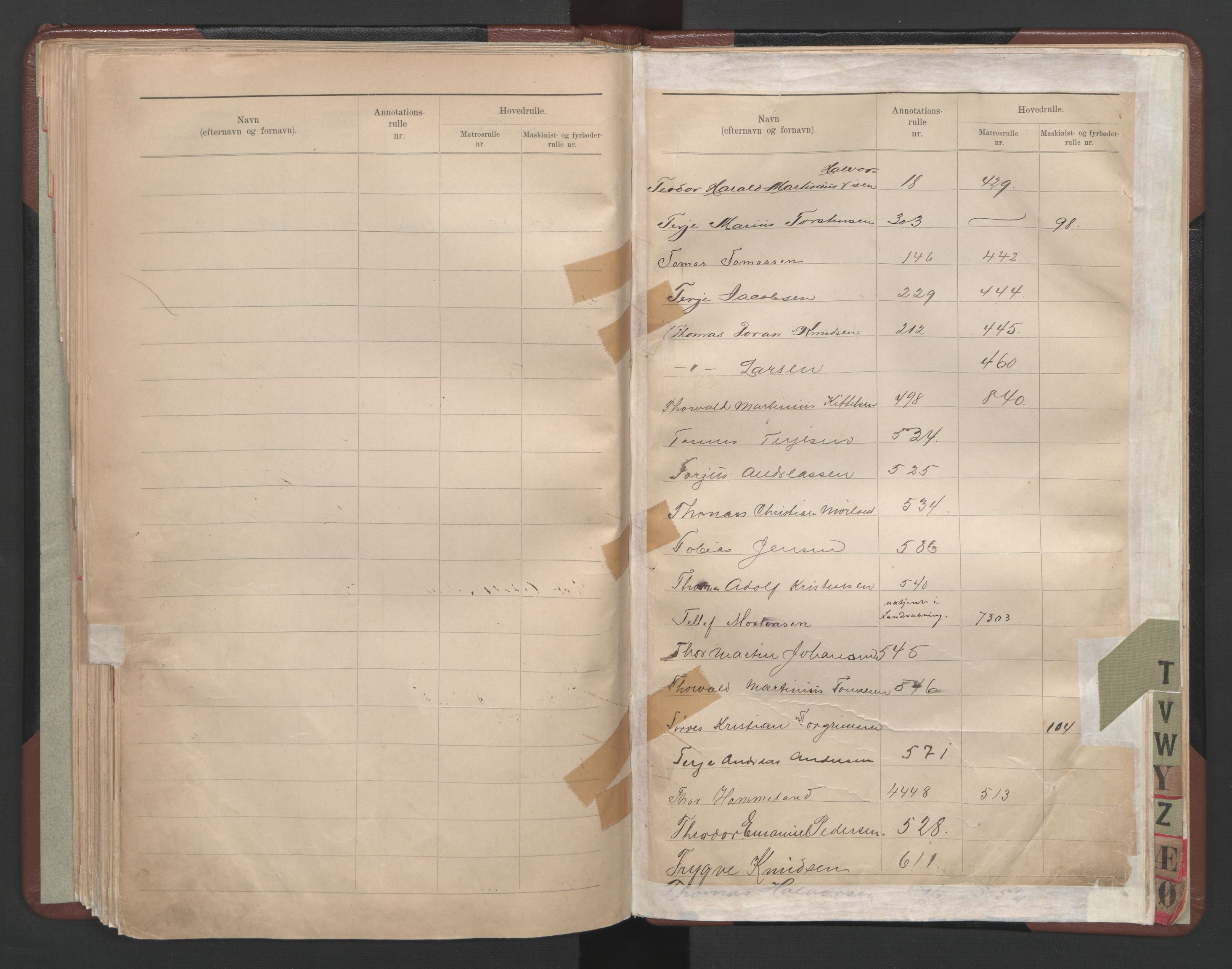 Arendal mønstringskrets, AV/SAK-2031-0012/F/Fb/L0028: Register til annotasjonsrulle og hovedrulle A og B, S-26, 1902-1948, s. 103