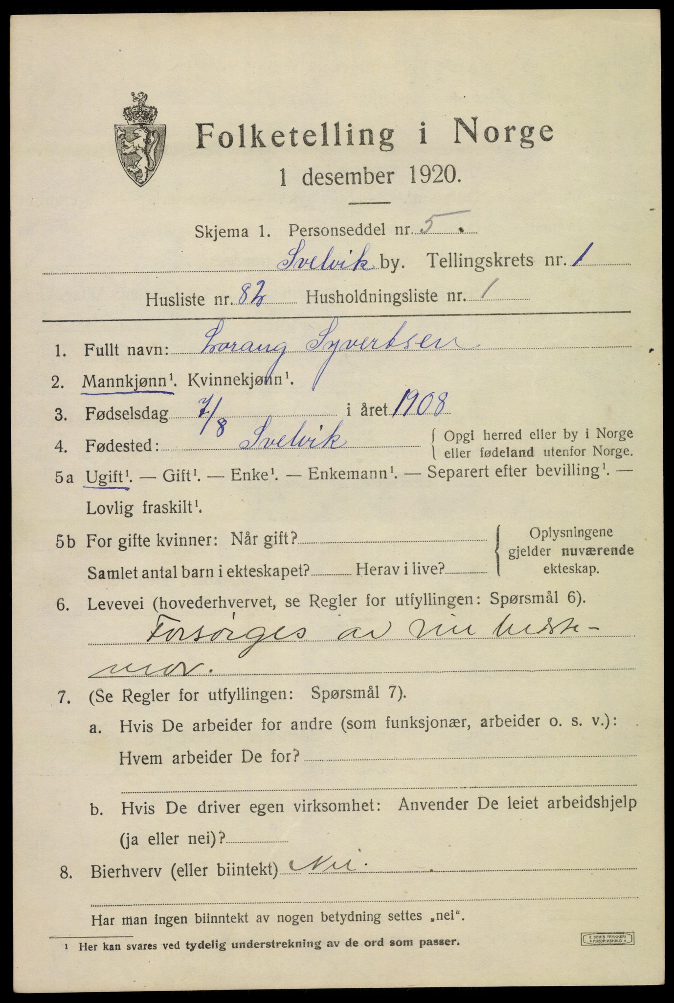 SAKO, Folketelling 1920 for 0701 Svelvik ladested, 1920, s. 2061