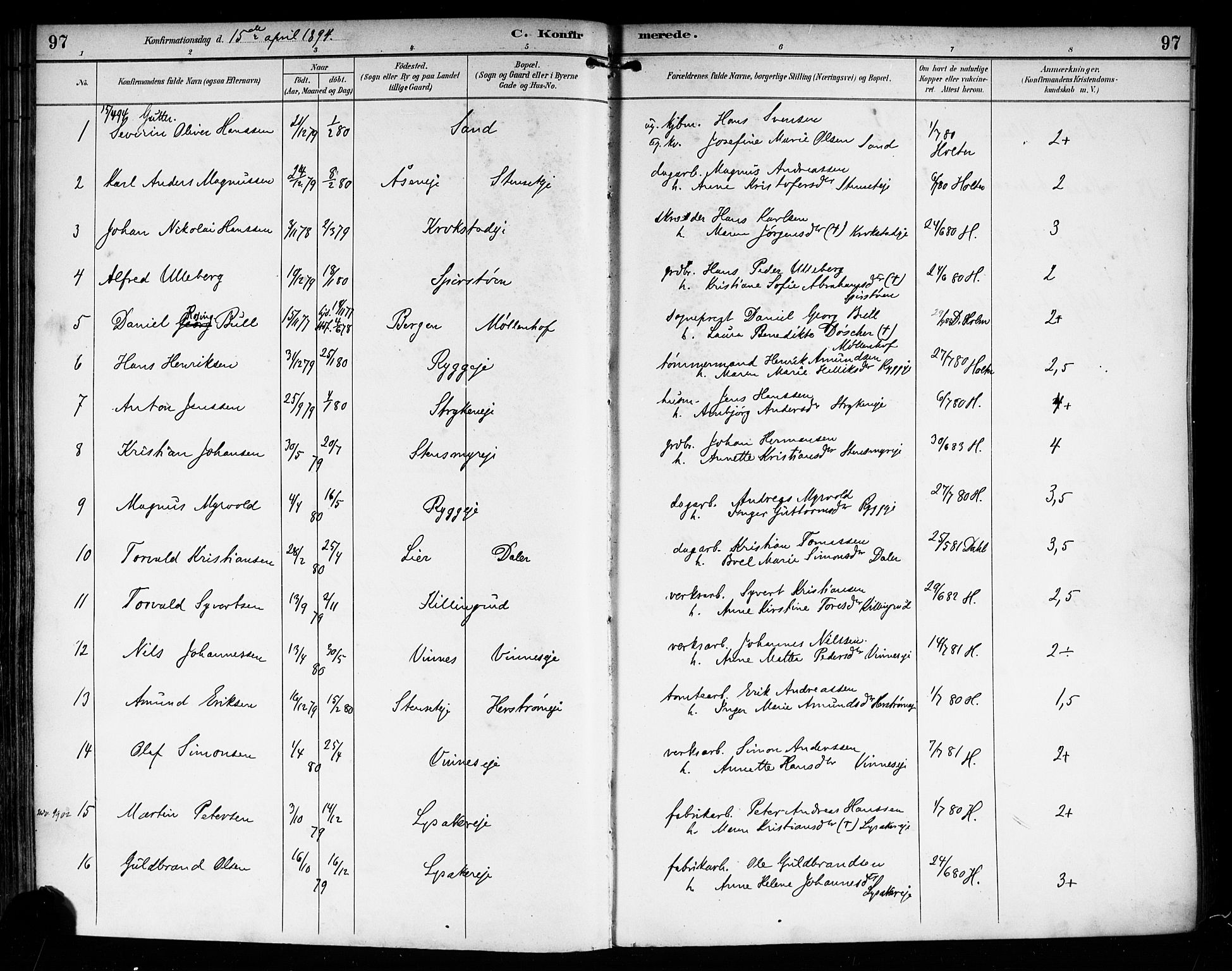Nedre Eiker kirkebøker, AV/SAKO-A-612/F/Fa/L0004: Ministerialbok nr. 4, 1893-1898, s. 97