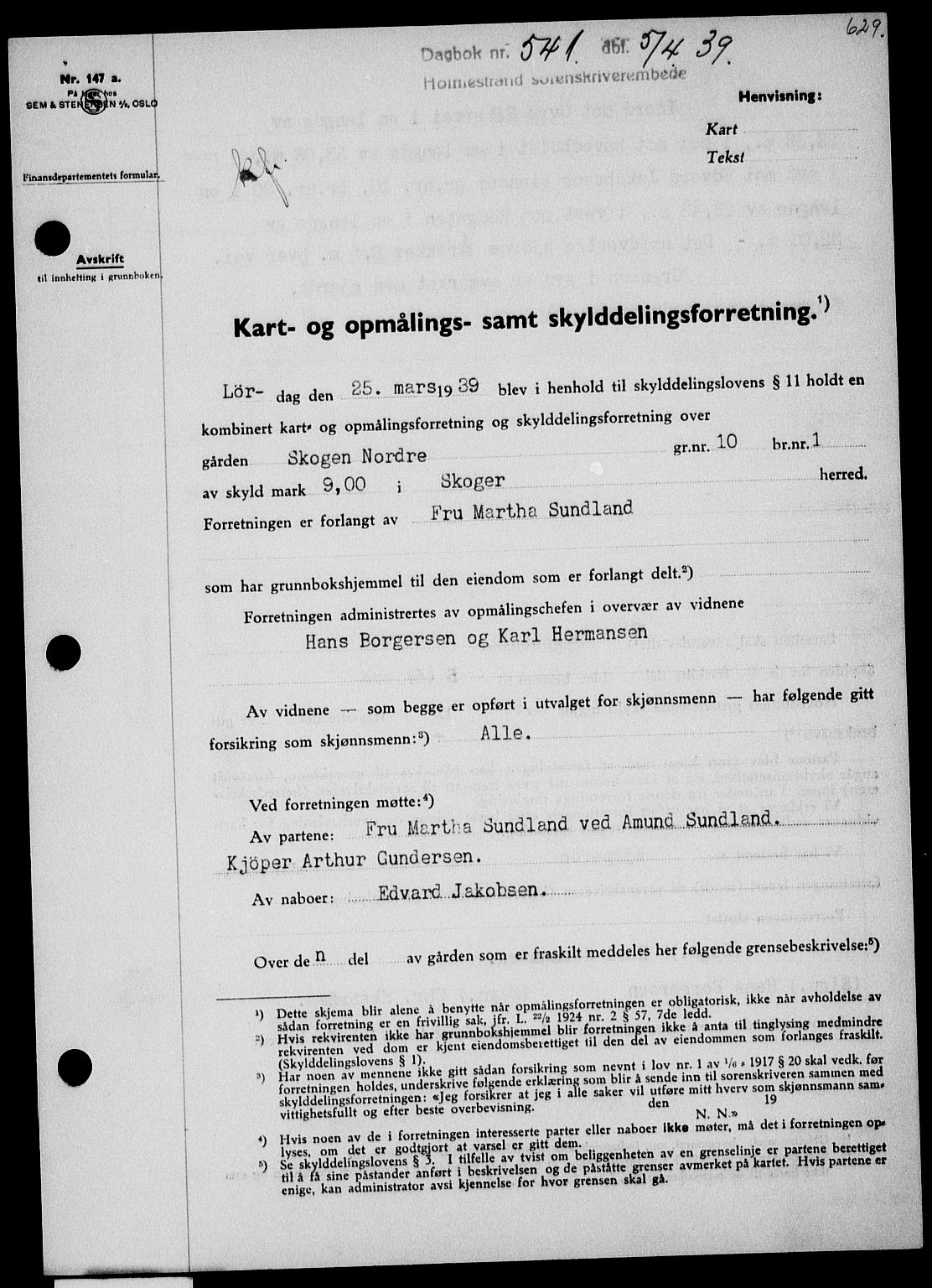 Holmestrand sorenskriveri, SAKO/A-67/G/Ga/Gaa/L0050: Pantebok nr. A-50, 1938-1939, Dagboknr: 541/1939