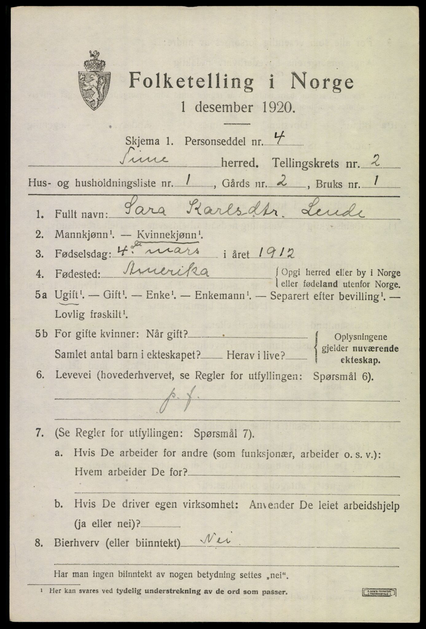 SAST, Folketelling 1920 for 1121 Time herred, 1920, s. 2881