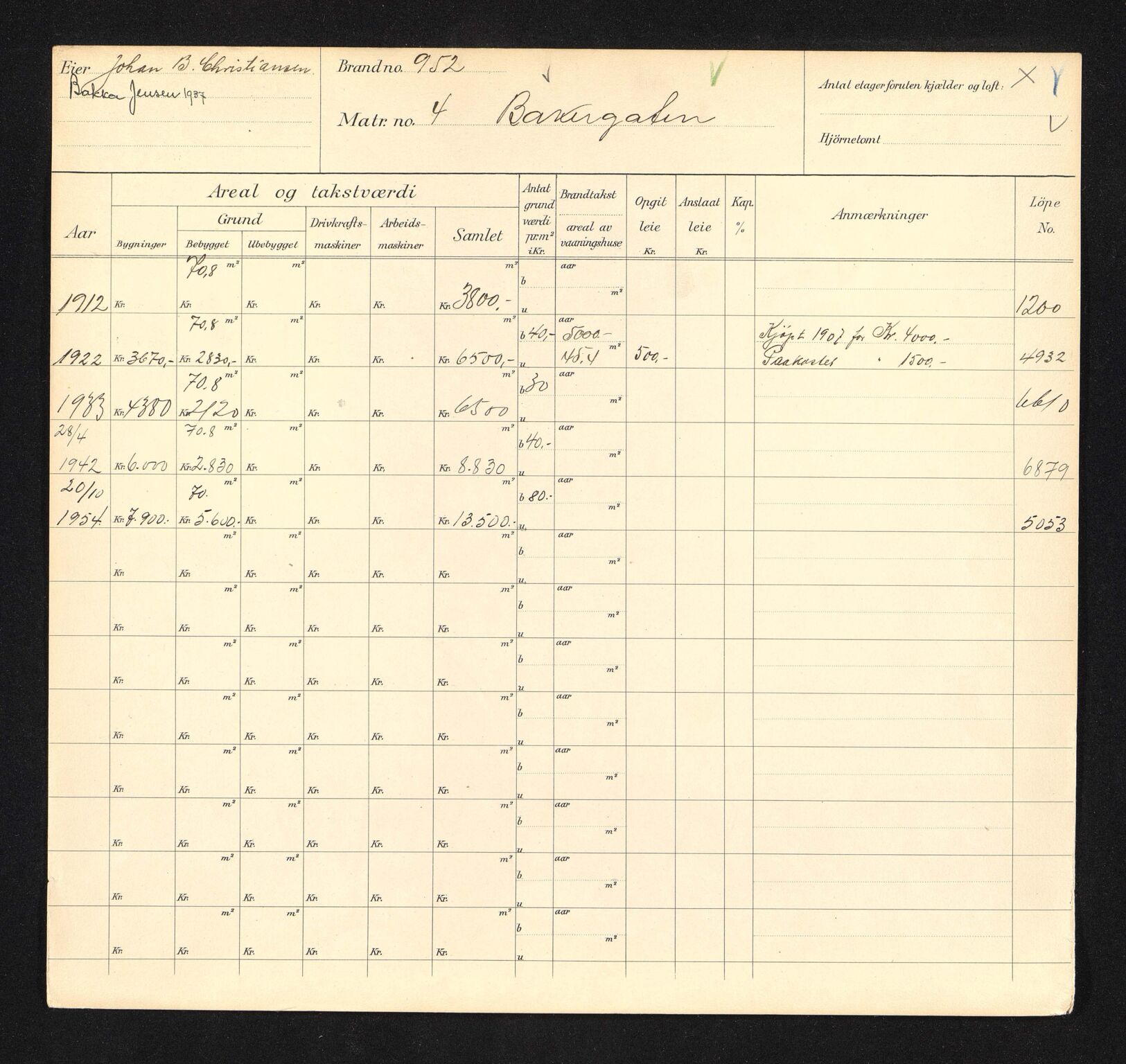 Stavanger kommune. Skattetakstvesenet, BYST/A-0440/F/Fa/Faa/L0003/0007: Skattetakstkort / Bakergata 1 -  Bakgata 17