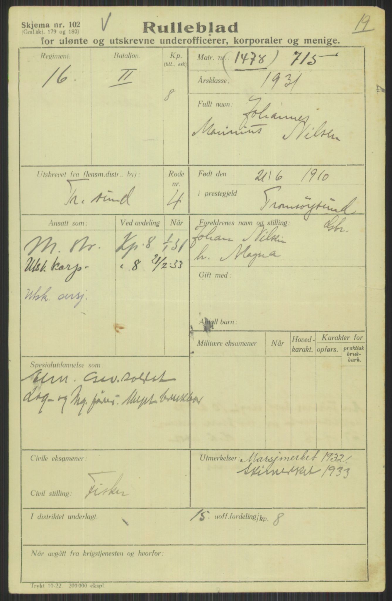 Forsvaret, Troms infanteriregiment nr. 16, AV/RA-RAFA-3146/P/Pa/L0015: Rulleblad for regimentets menige mannskaper, årsklasse 1931, 1931, s. 835