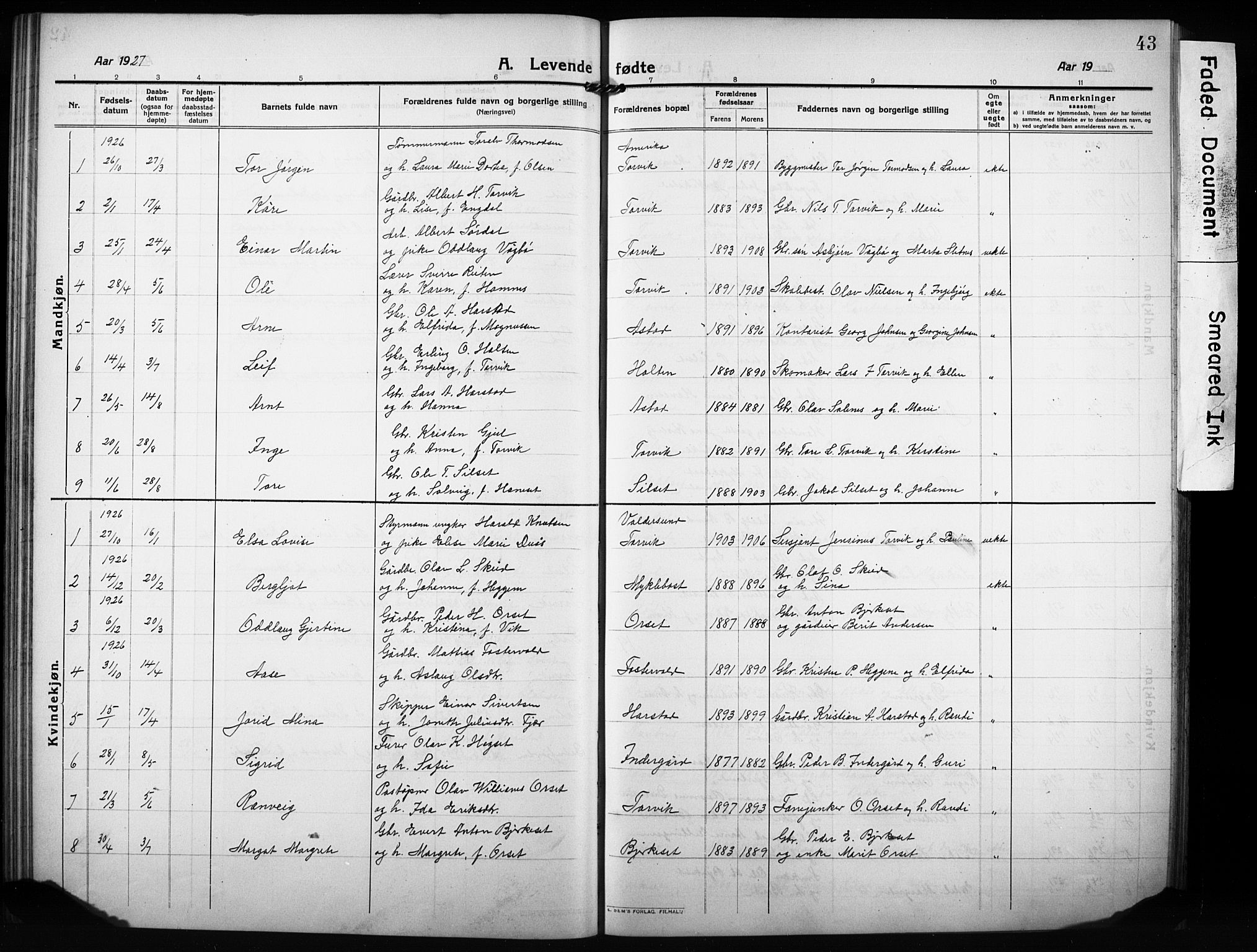 Ministerialprotokoller, klokkerbøker og fødselsregistre - Møre og Romsdal, AV/SAT-A-1454/584/L0970: Klokkerbok nr. 584C03, 1912-1932, s. 43