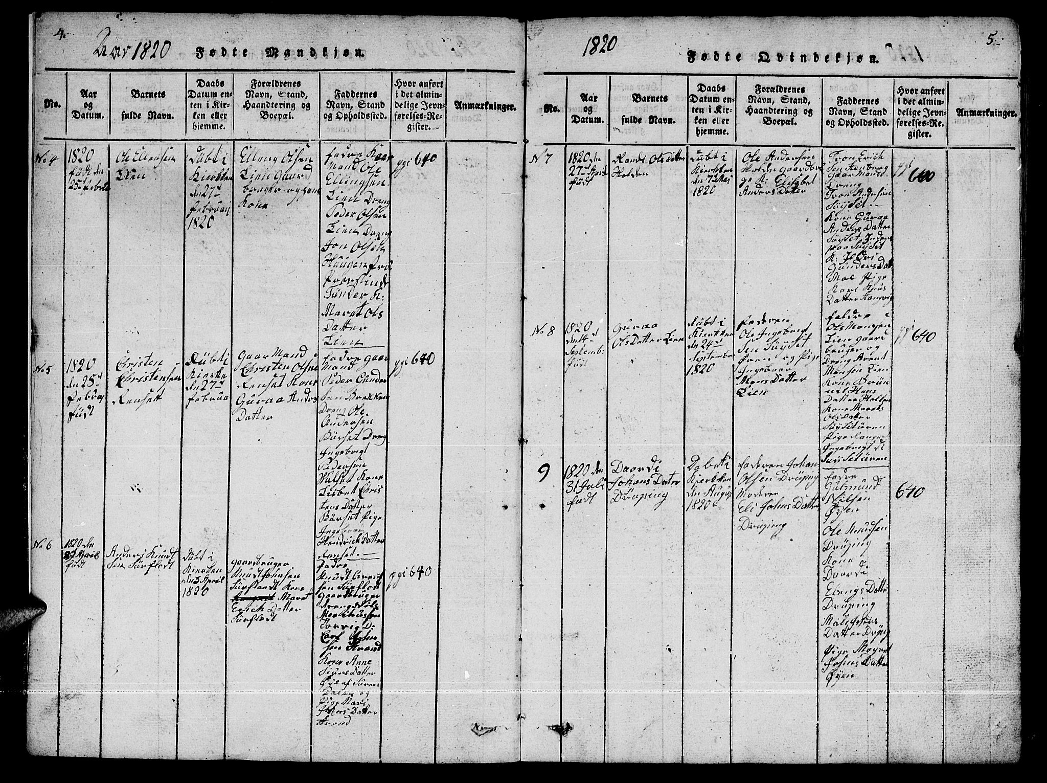 Ministerialprotokoller, klokkerbøker og fødselsregistre - Møre og Romsdal, AV/SAT-A-1454/592/L1031: Klokkerbok nr. 592C01, 1820-1833, s. 4-5