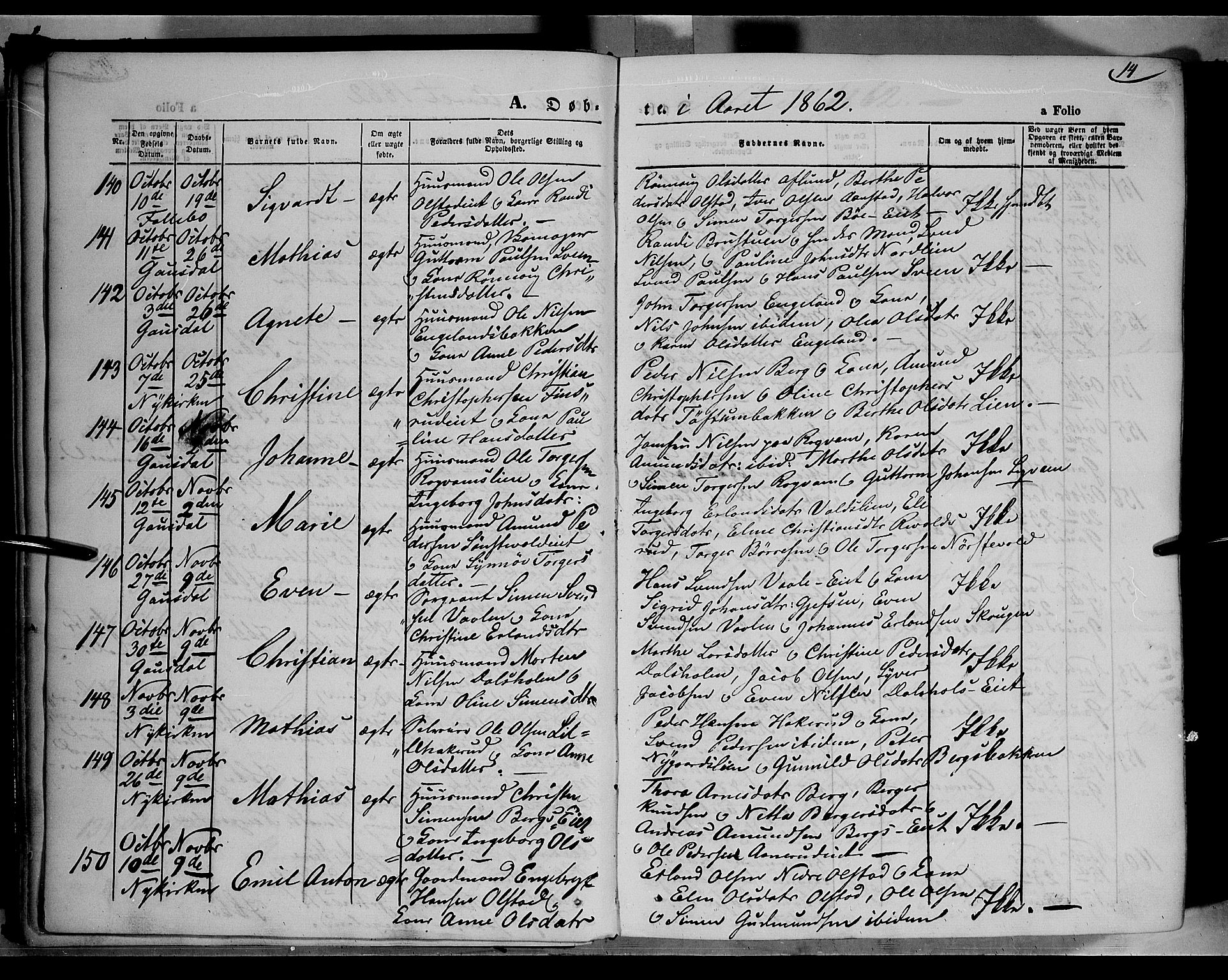 Gausdal prestekontor, AV/SAH-PREST-090/H/Ha/Haa/L0009: Ministerialbok nr. 9, 1862-1873, s. 14