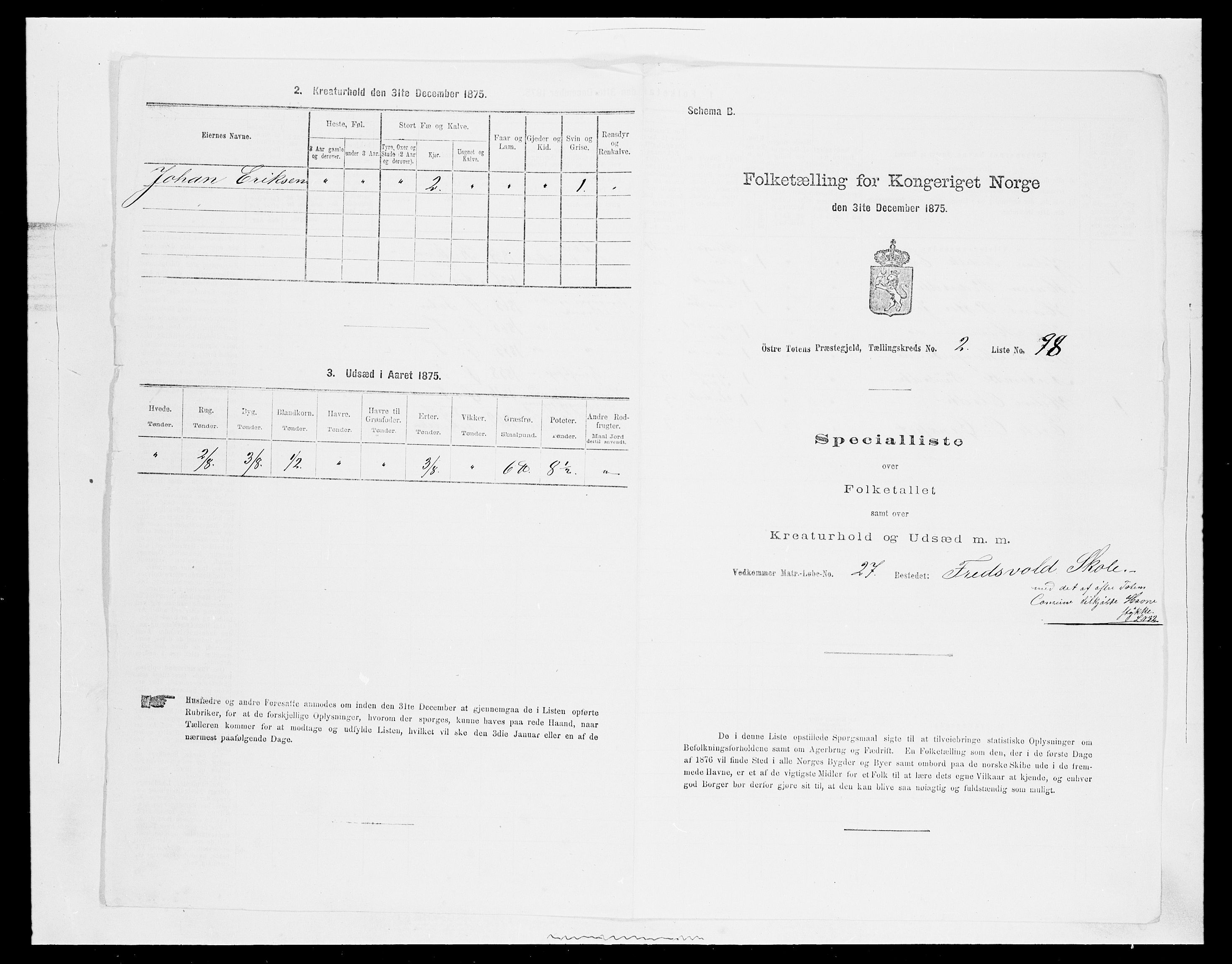 SAH, Folketelling 1875 for 0528P Østre Toten prestegjeld, 1875, s. 543