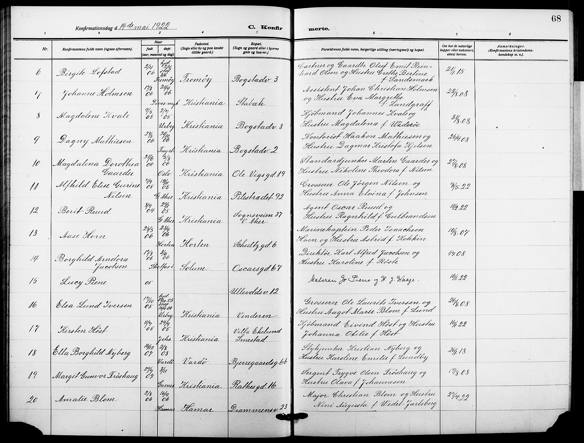 Garnisonsmenigheten Kirkebøker, AV/SAO-A-10846/F/Fa/L0016: Ministerialbok nr. 16, 1922-1930, s. 68