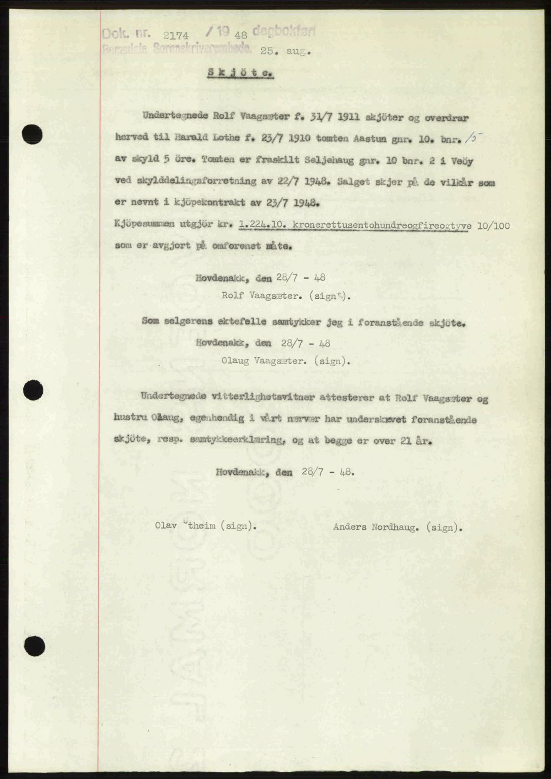 Romsdal sorenskriveri, AV/SAT-A-4149/1/2/2C: Pantebok nr. A27, 1948-1948, Dagboknr: 2174/1948