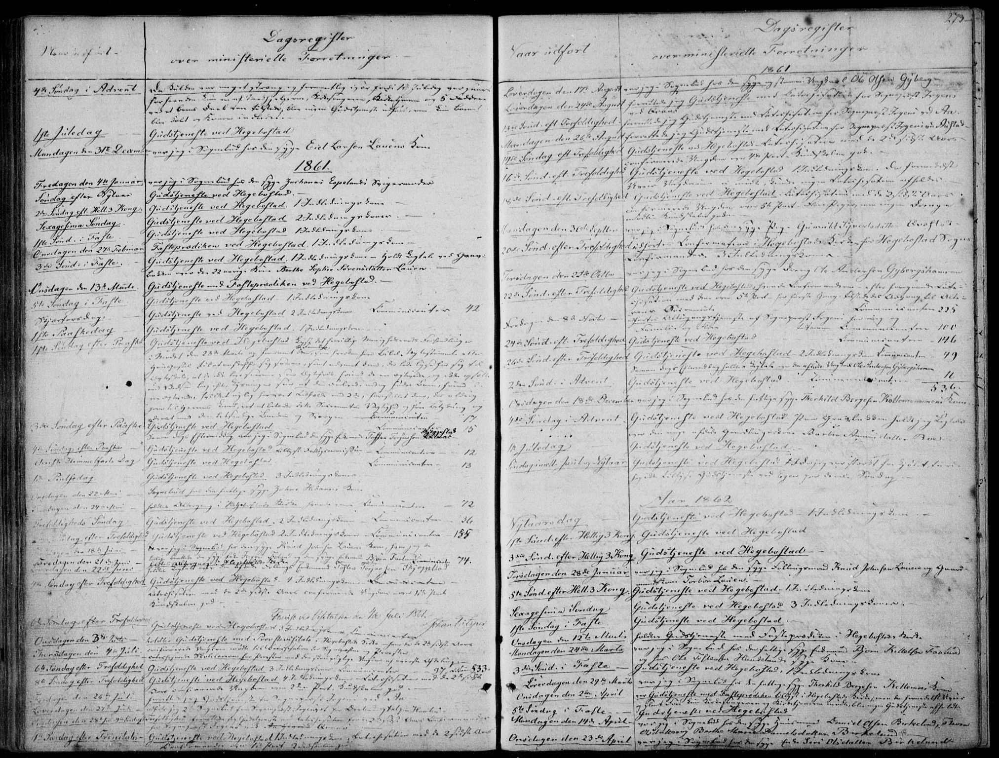 Hægebostad sokneprestkontor, SAK/1111-0024/F/Fa/Faa/L0004: Ministerialbok nr. A 4, 1834-1864, s. 273