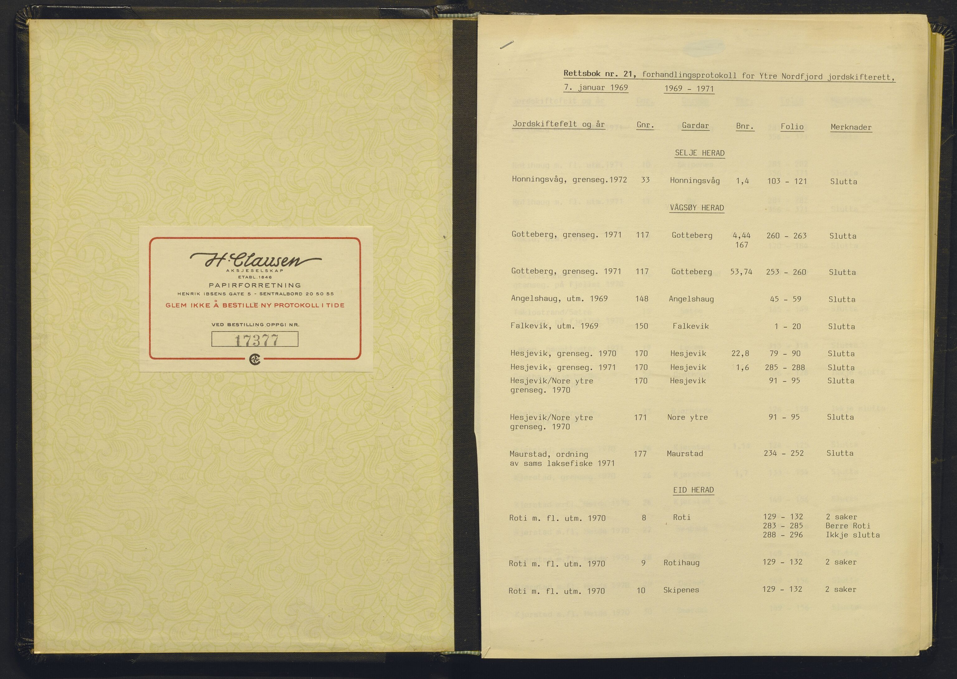 Sogn og Fjordane jordskiftedøme - II Ytre Nord- og Sunnfjord jordskiftedistrikt, AV/SAB-A-6101/A/Aa/L0021b: Forhandlingsprotokoll, 1969-1971