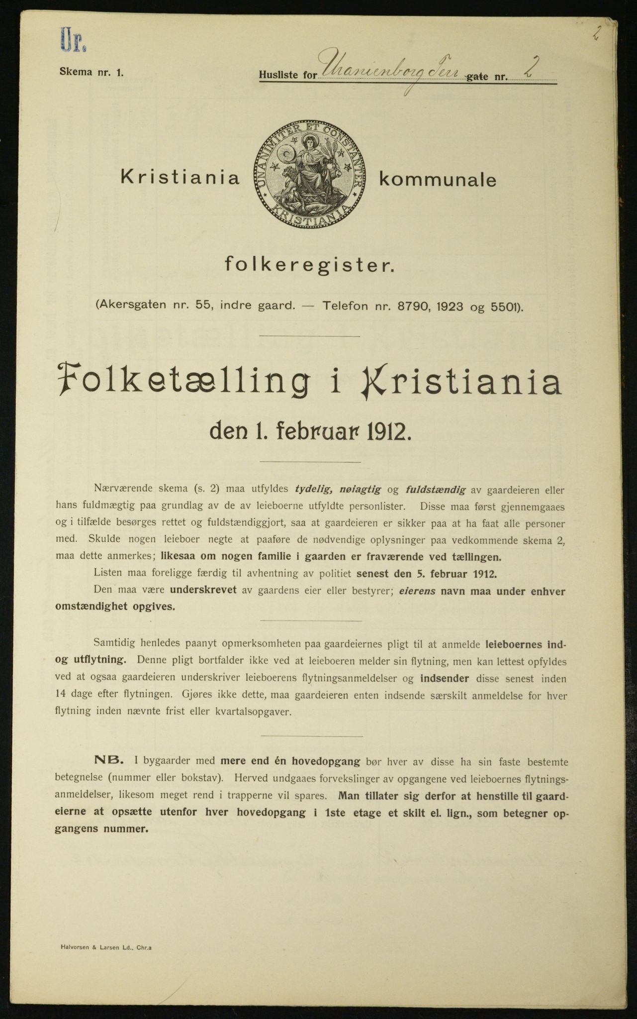 OBA, Kommunal folketelling 1.2.1912 for Kristiania, 1912, s. 120191