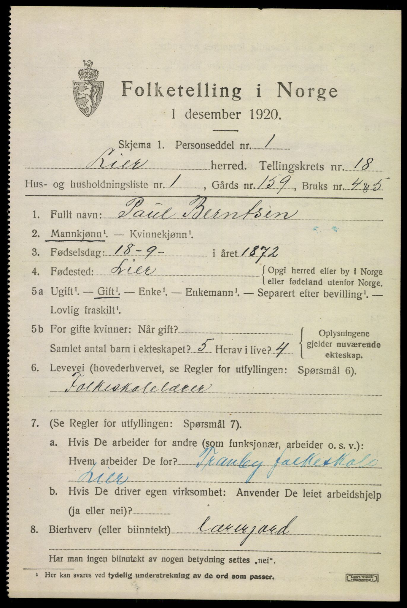 SAKO, Folketelling 1920 for 0626 Lier herred, 1920, s. 25304