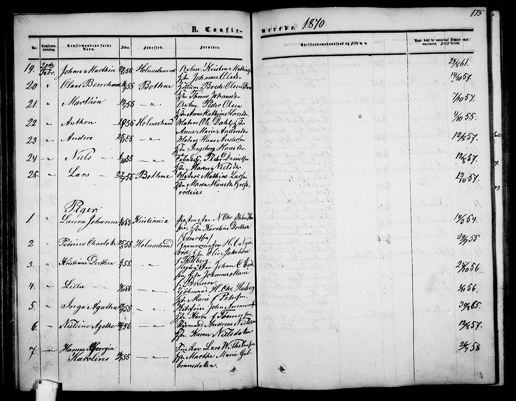Holmestrand kirkebøker, AV/SAKO-A-346/G/Ga/L0003: Klokkerbok nr. 3, 1849-1874, s. 175