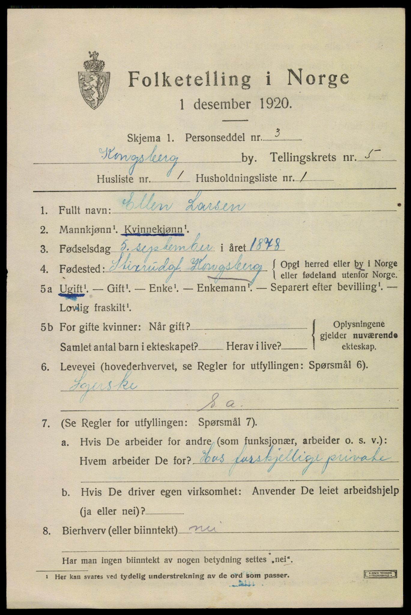 SAKO, Folketelling 1920 for 0604 Kongsberg kjøpstad, 1920, s. 12448