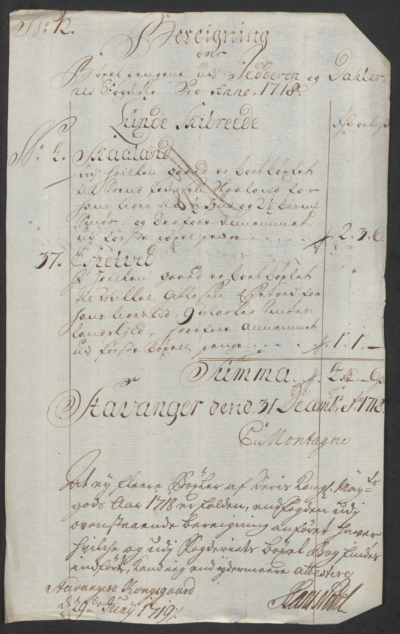 Rentekammeret inntil 1814, Reviderte regnskaper, Fogderegnskap, RA/EA-4092/R46/L2743: Fogderegnskap Jæren og Dalane, 1718, s. 103