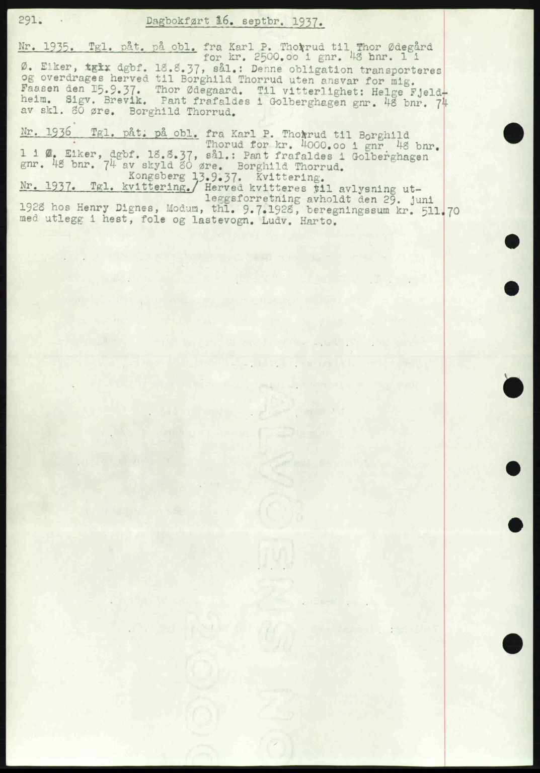 Eiker, Modum og Sigdal sorenskriveri, SAKO/A-123/G/Ga/Gab/L0036: Pantebok nr. A6, 1937-1937, Dagboknr: 1935/1937