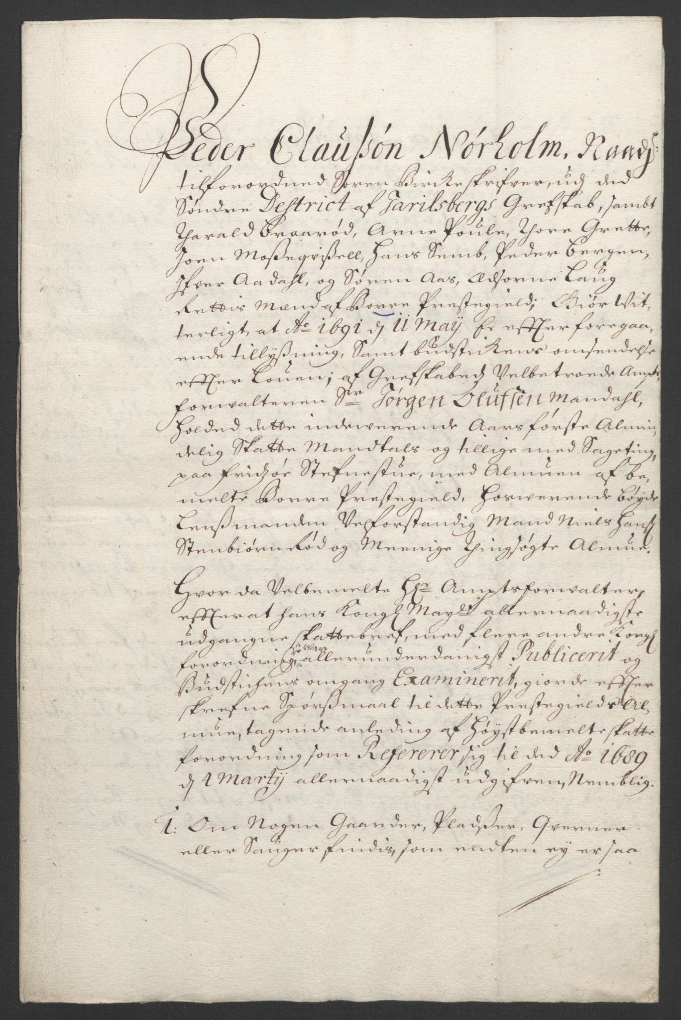 Rentekammeret inntil 1814, Reviderte regnskaper, Fogderegnskap, AV/RA-EA-4092/R32/L1864: Fogderegnskap Jarlsberg grevskap, 1691, s. 416