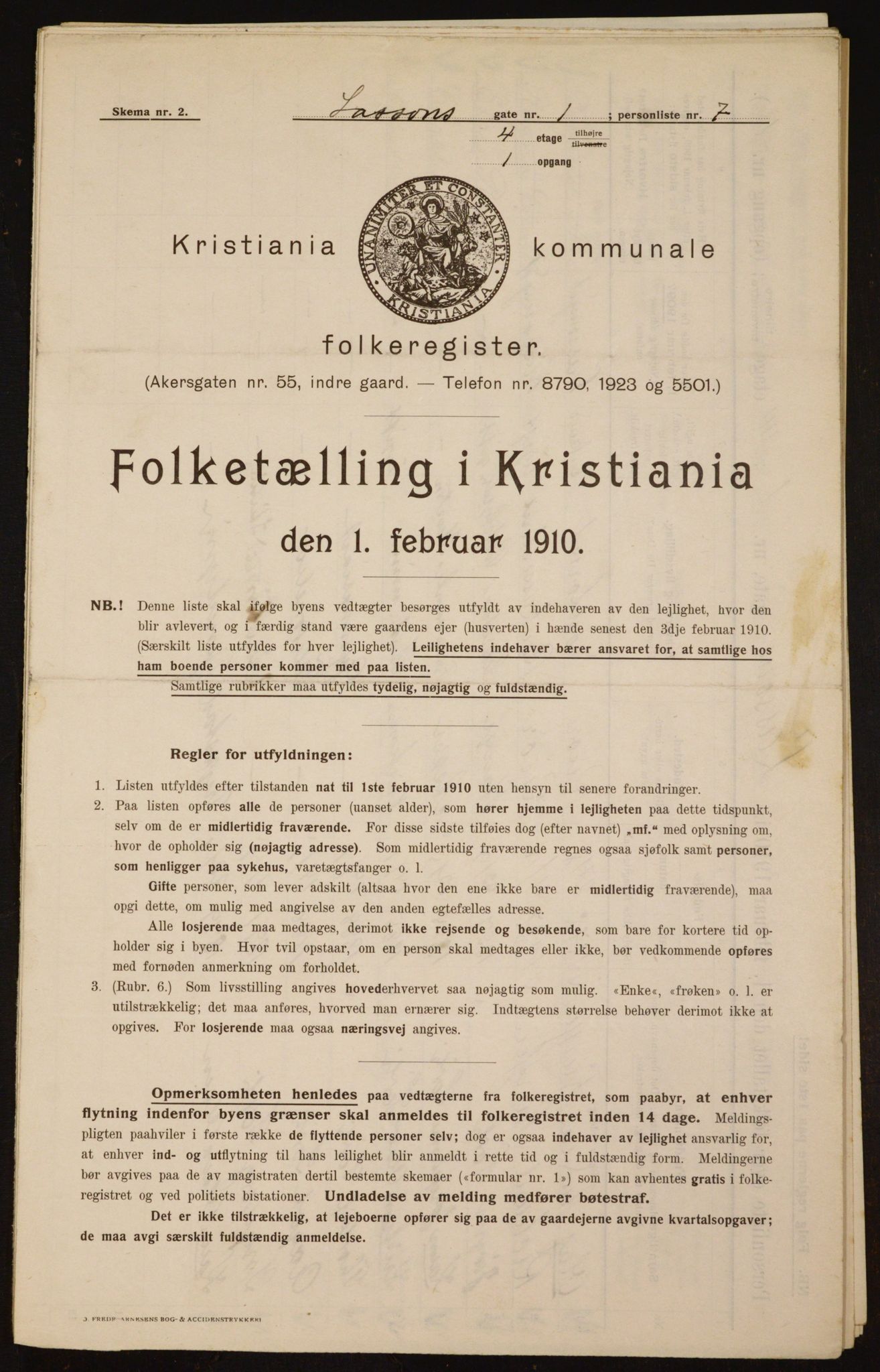 OBA, Kommunal folketelling 1.2.1910 for Kristiania, 1910, s. 55254