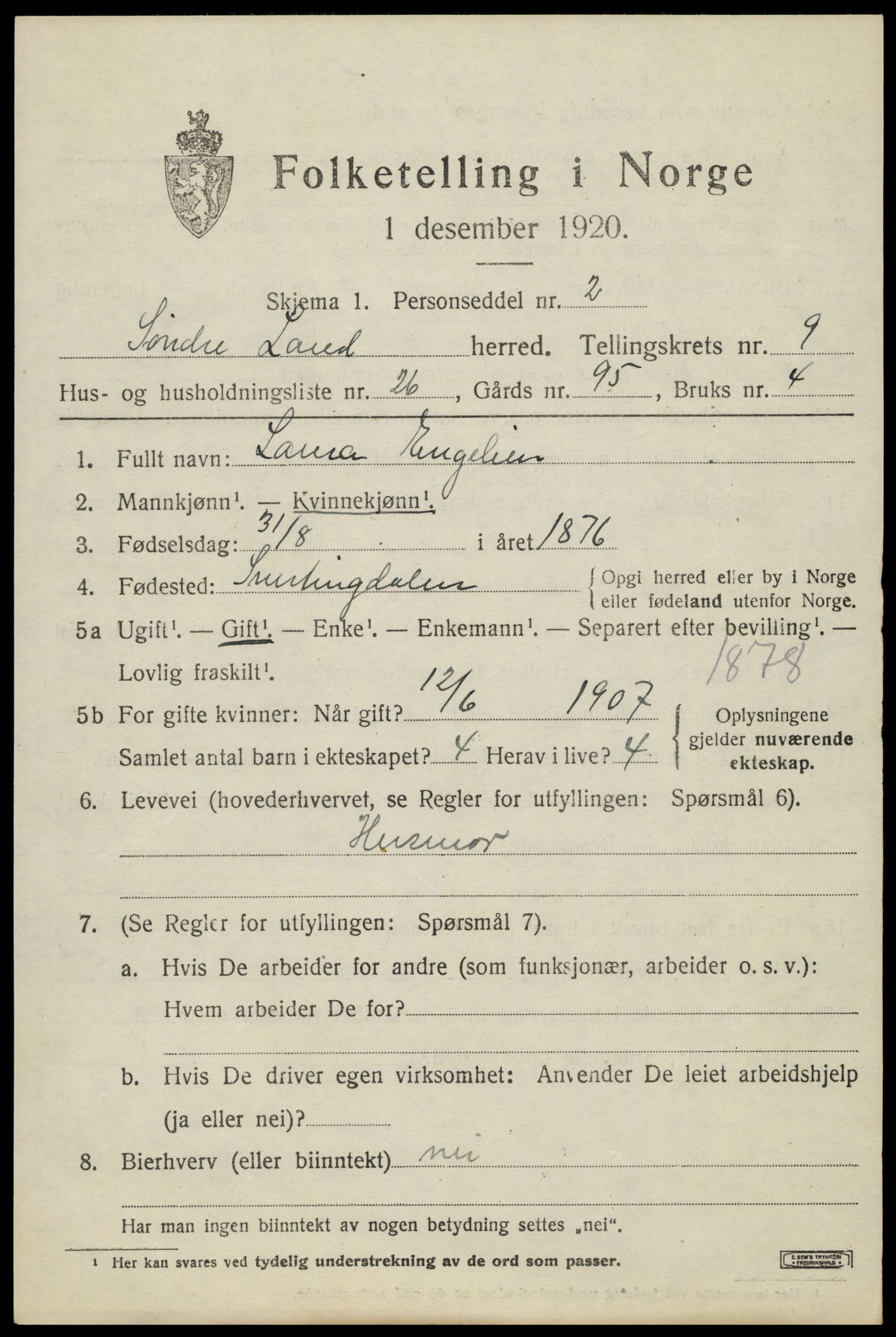 SAH, Folketelling 1920 for 0536 Søndre Land herred, 1920, s. 8479