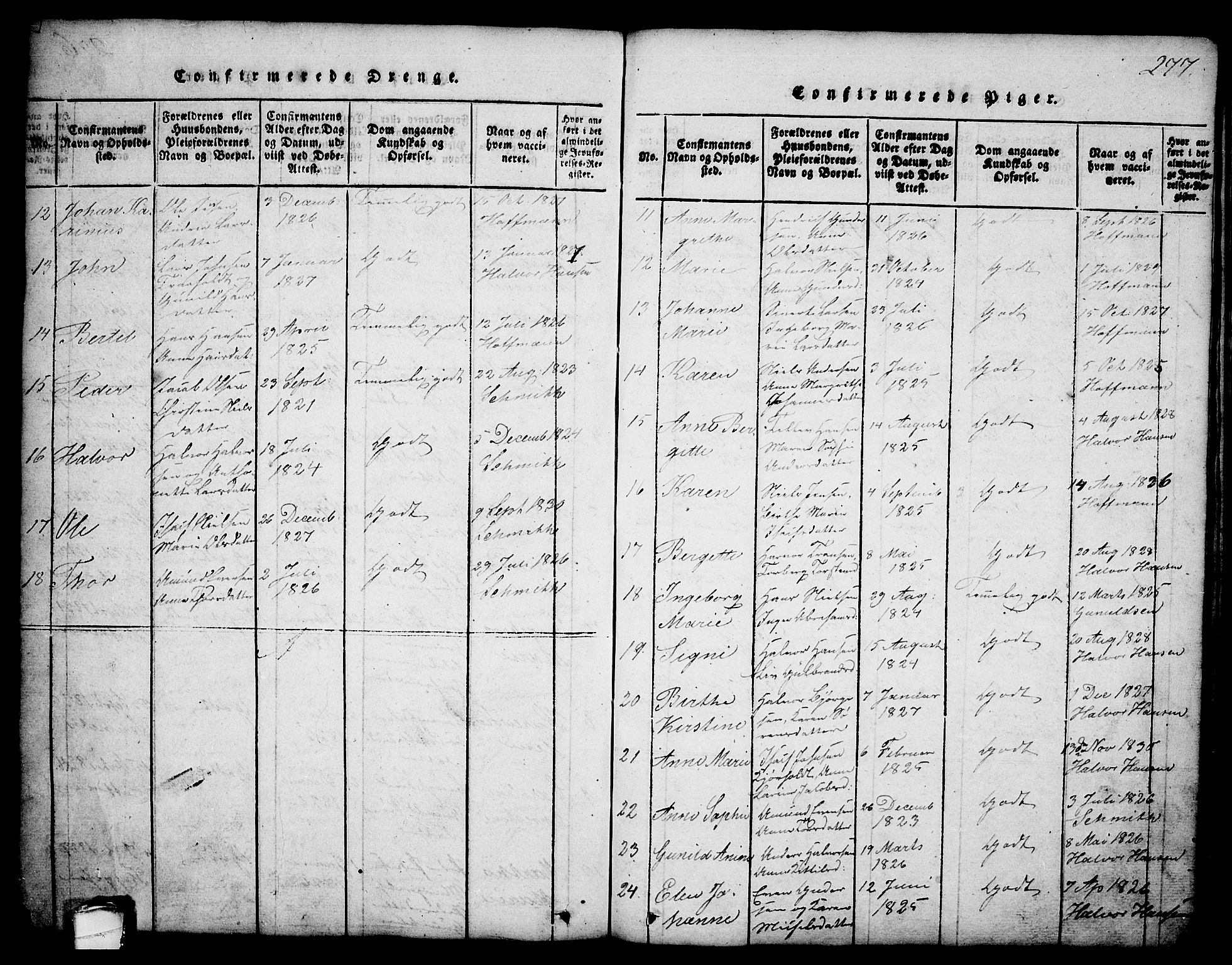 Brevik kirkebøker, AV/SAKO-A-255/G/Ga/L0001: Klokkerbok nr. 1, 1814-1845, s. 277