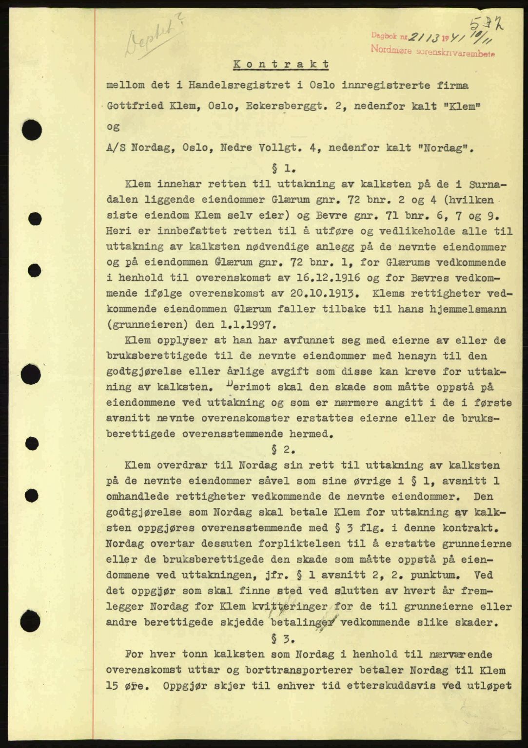 Nordmøre sorenskriveri, SAT/A-4132/1/2/2Ca: Pantebok nr. B88, 1941-1942, Dagboknr: 2113/1941