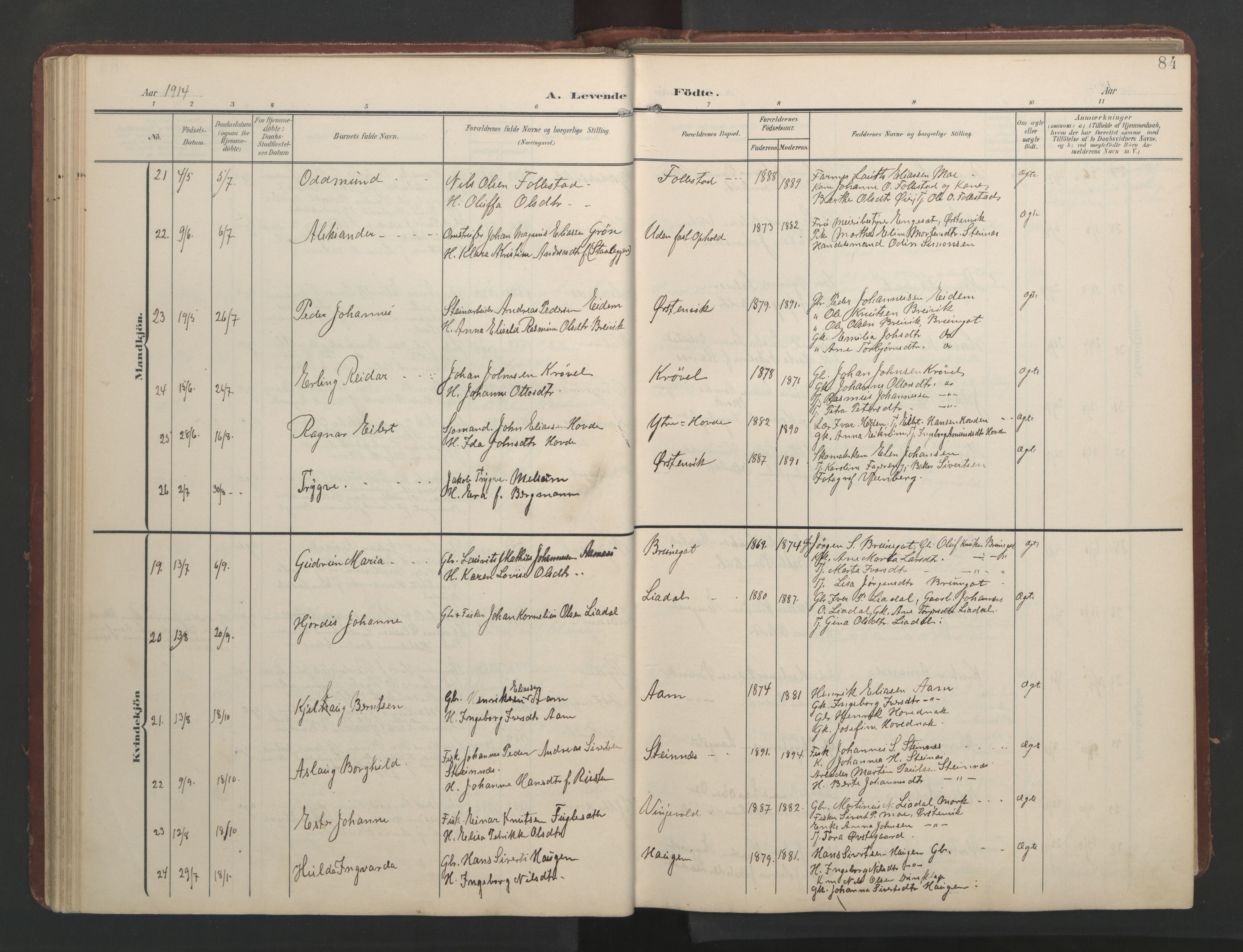 Ministerialprotokoller, klokkerbøker og fødselsregistre - Møre og Romsdal, AV/SAT-A-1454/513/L0190: Klokkerbok nr. 513C04, 1904-1926, s. 84