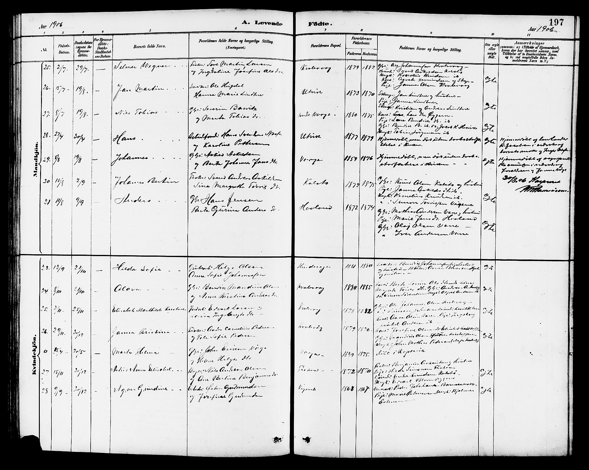 Avaldsnes sokneprestkontor, AV/SAST-A -101851/H/Ha/Hab/L0007: Klokkerbok nr. B 7, 1885-1909, s. 197