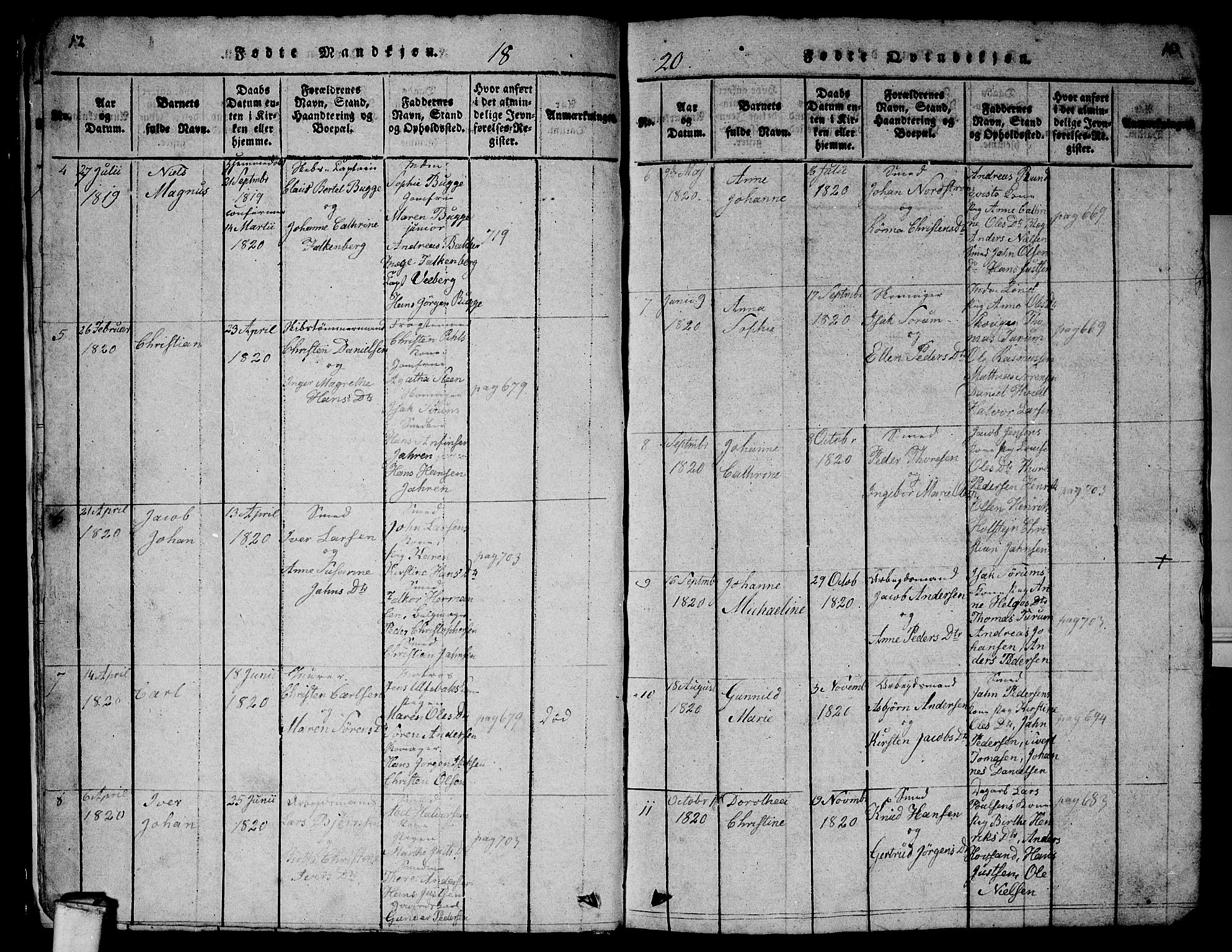 Larvik kirkebøker, AV/SAKO-A-352/G/Gb/L0001: Klokkerbok nr. II 1, 1818-1843, s. 12-13