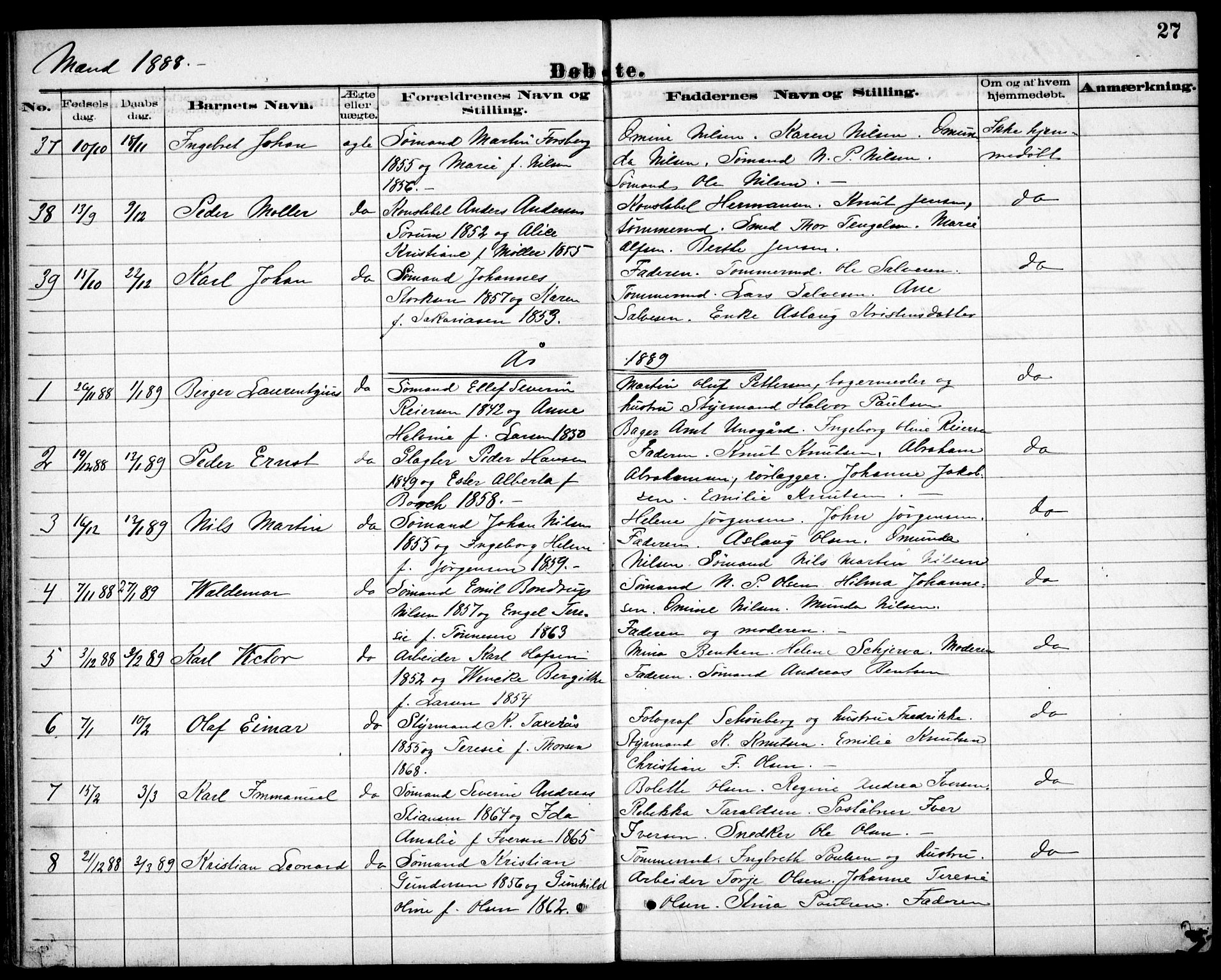 Risør sokneprestkontor, AV/SAK-1111-0035/F/Fb/L0007: Klokkerbok nr. B 7, 1885-1908, s. 27
