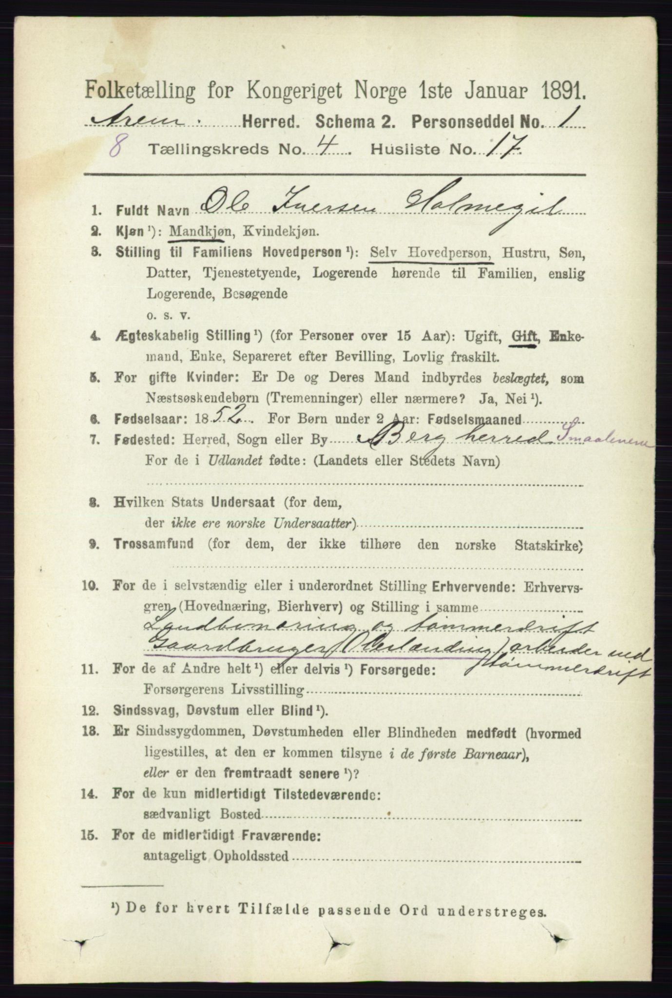 RA, Folketelling 1891 for 0118 Aremark herred, 1891, s. 2029