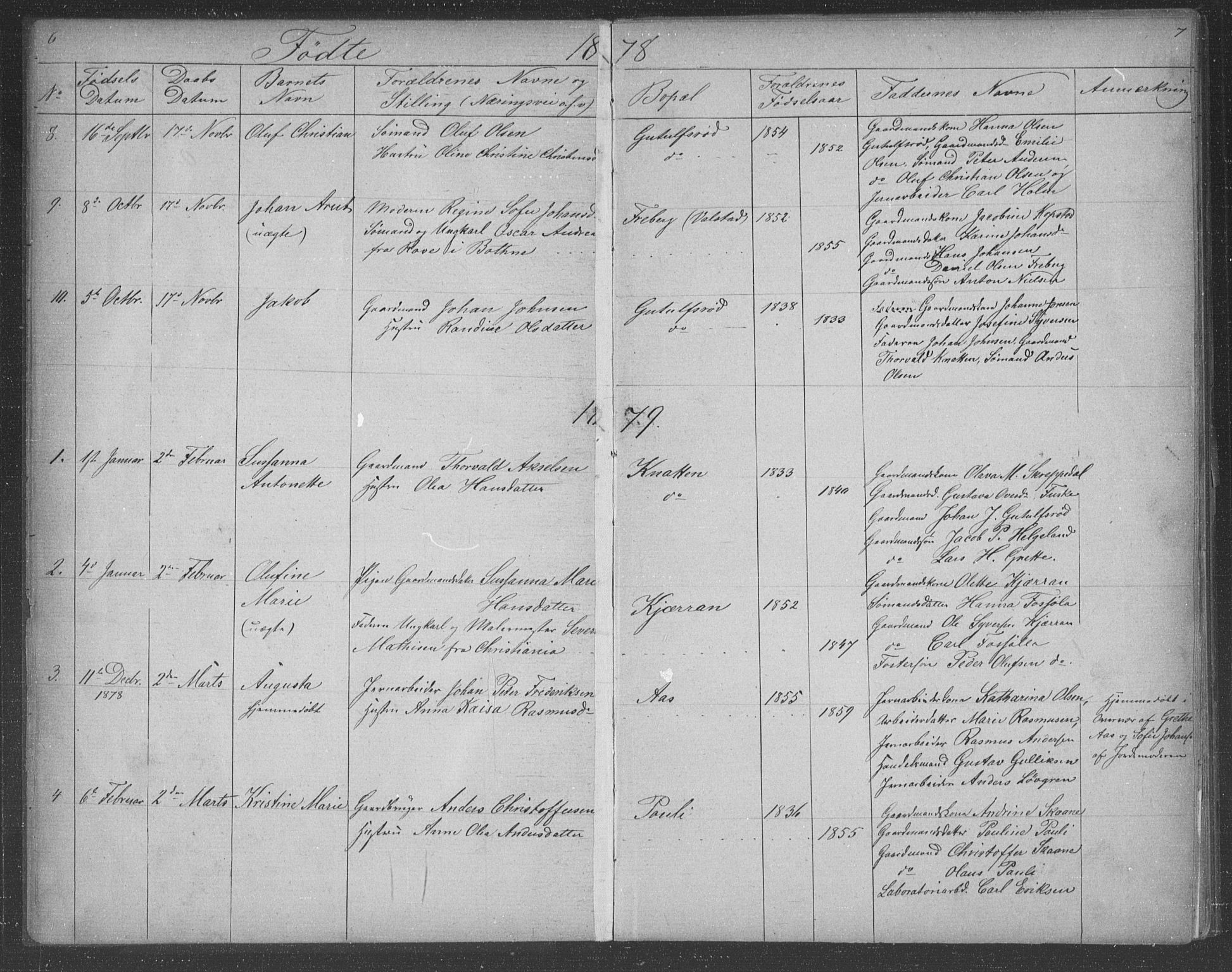 Borre kirkebøker, AV/SAKO-A-338/G/Gb/L0002: Klokkerbok nr. II 2, 1878-1892, s. 6-7