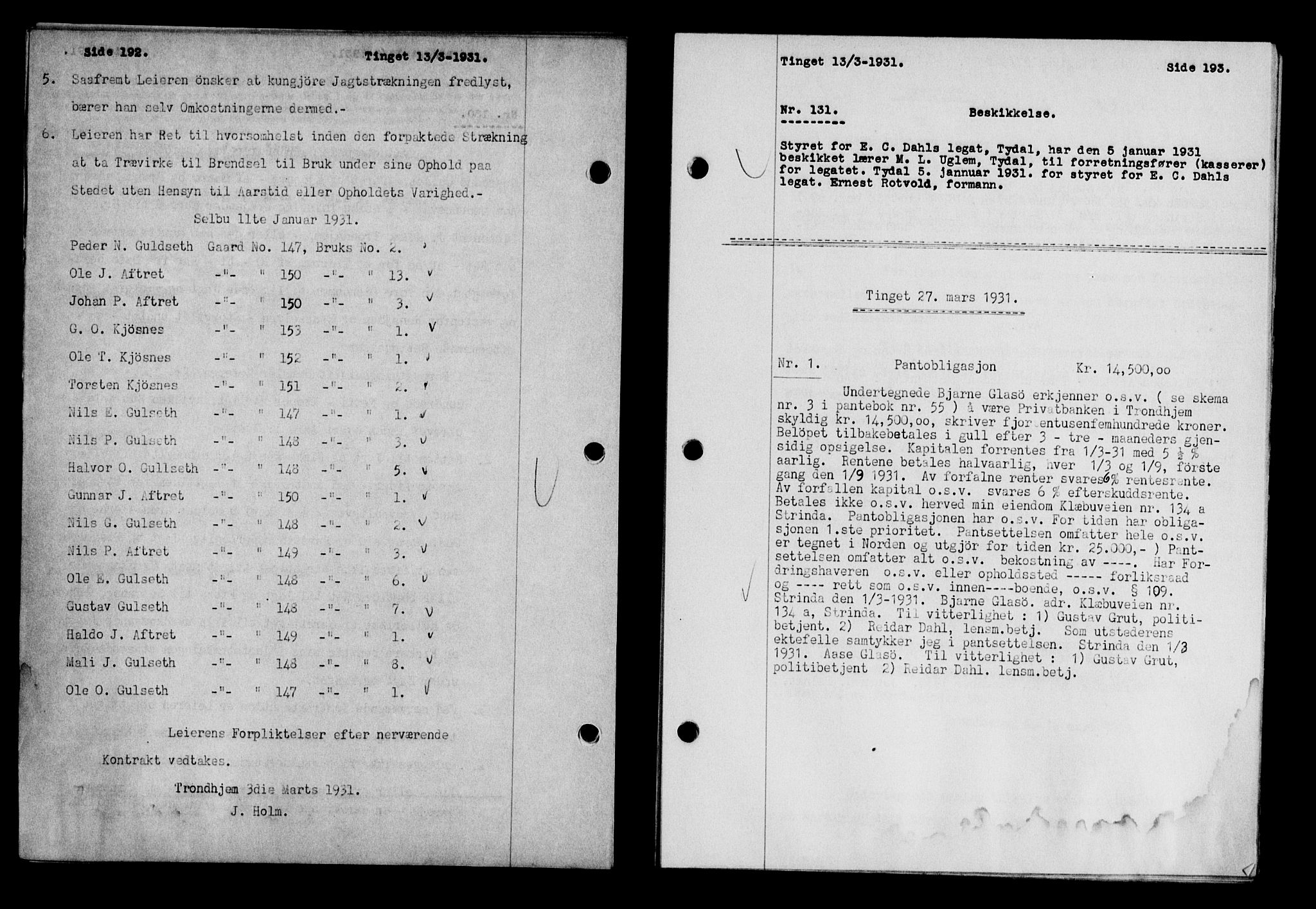 Strinda og Selbu sorenskriveri, SAT/A-0015/2/2C/L0066: Pantebok nr. 58, 1931-1931, Tingl.dato: 27.03.1931