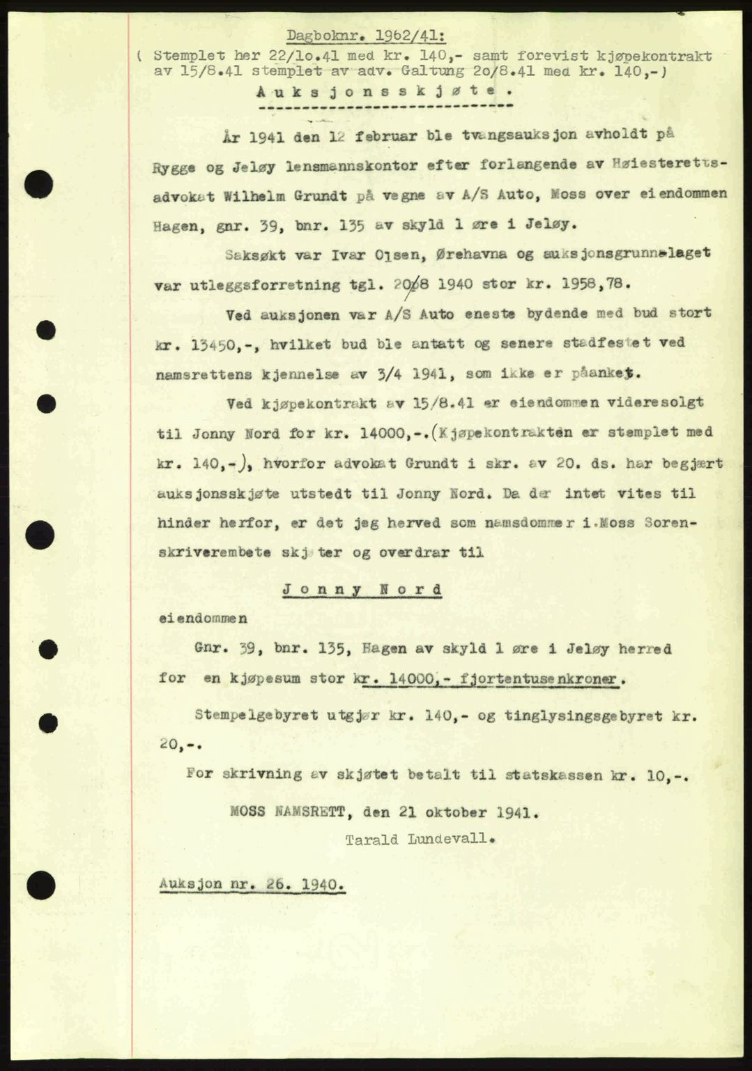 Moss sorenskriveri, SAO/A-10168: Pantebok nr. A9, 1941-1942, Dagboknr: 1962/1941