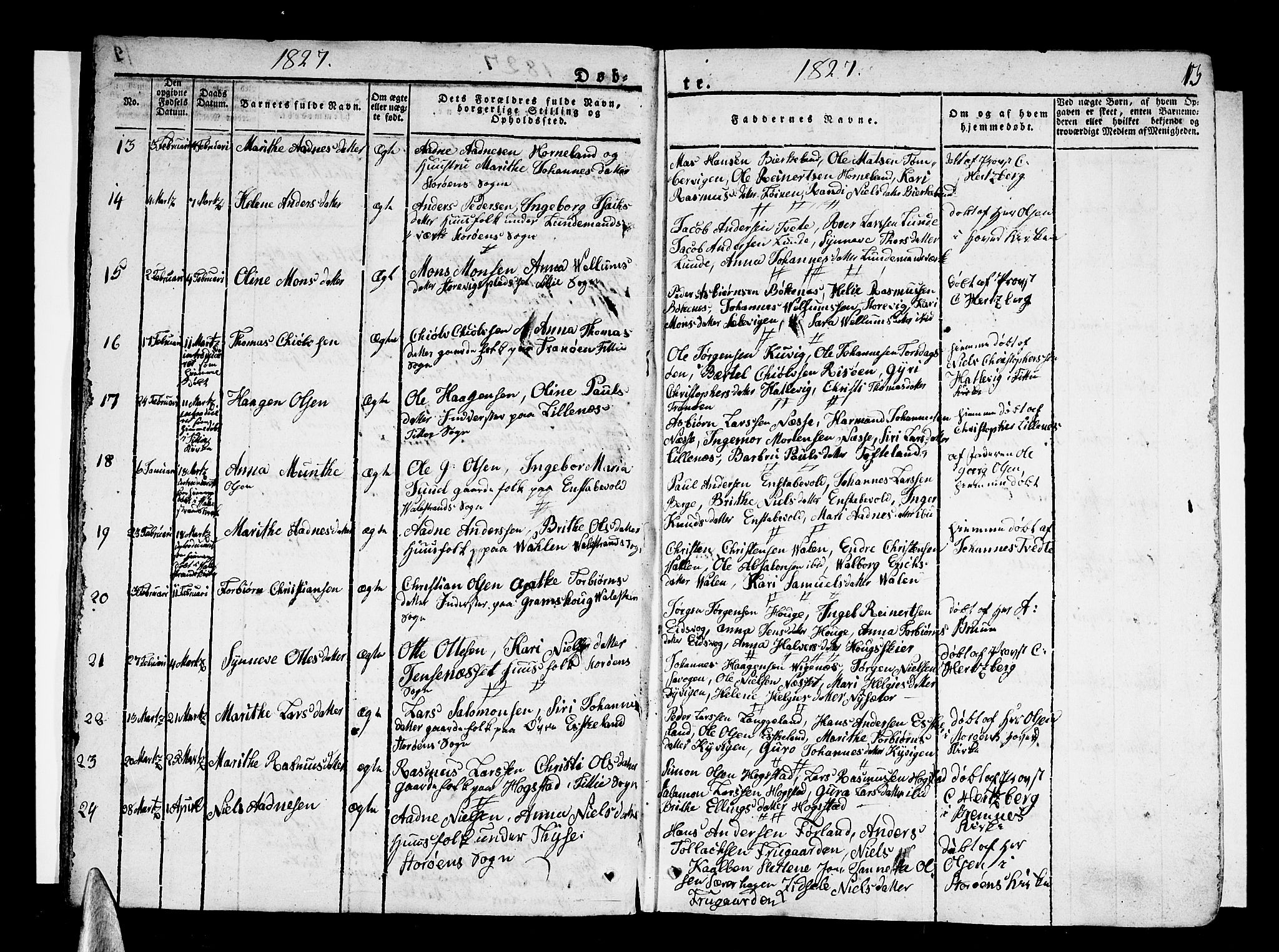 Stord sokneprestembete, AV/SAB-A-78201/H/Haa: Ministerialbok nr. A 6, 1826-1840, s. 13