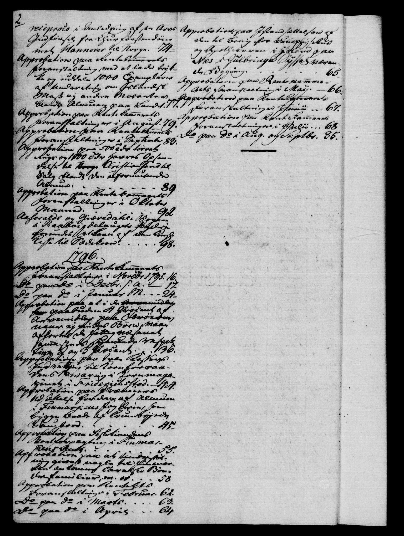 Rentekammeret, Kammerkanselliet, RA/EA-3111/G/Gf/Gfb/L0014: Register til norske relasjons- og resolusjonsprotokoller (merket RK 52.109), 1794-1796, s. 2