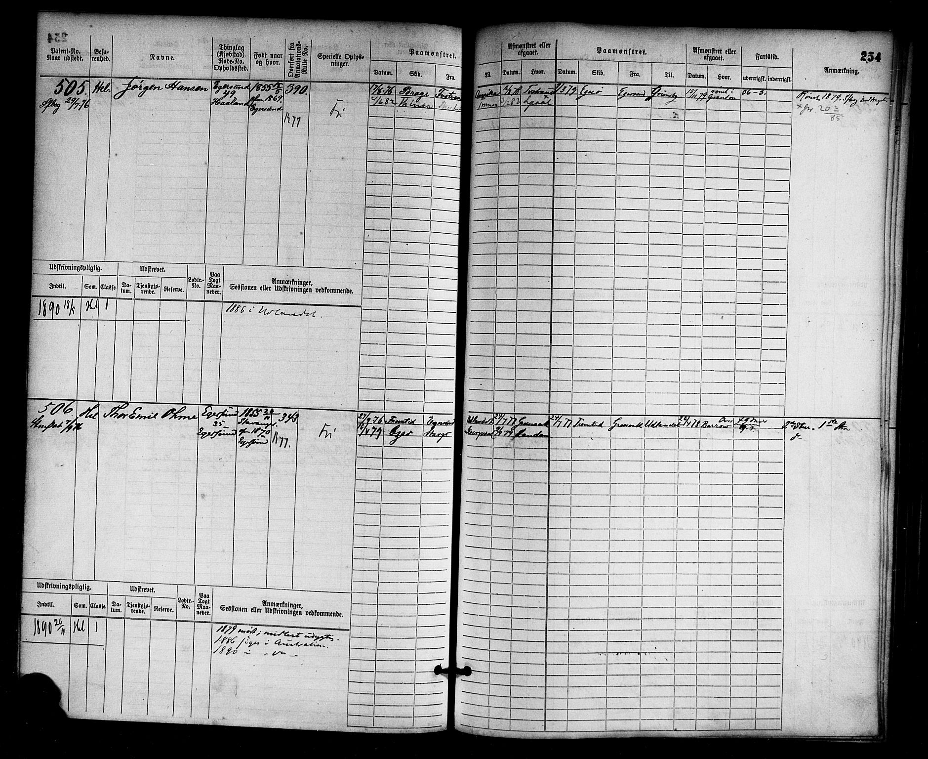Egersund mønstringskrets, AV/SAK-2031-0019/F/Fb/L0001: Hovedrulle nr 1-666, O-3, 1868-1920, s. 262