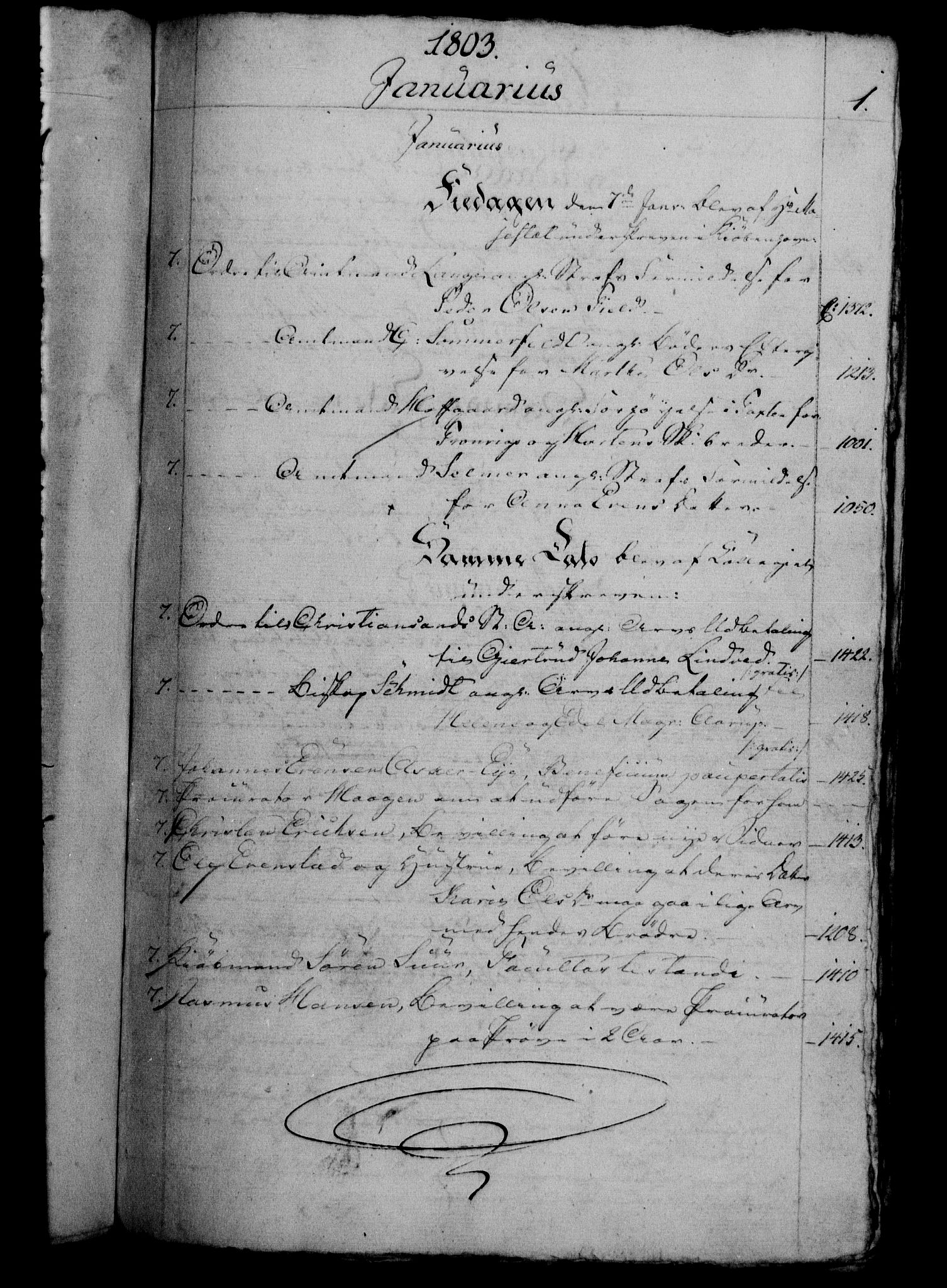 Danske Kanselli 1800-1814, RA/EA-3024/H/Hf/Hfb/Hfbc/L0004: Underskrivelsesbok m. register, 1803, s. 1