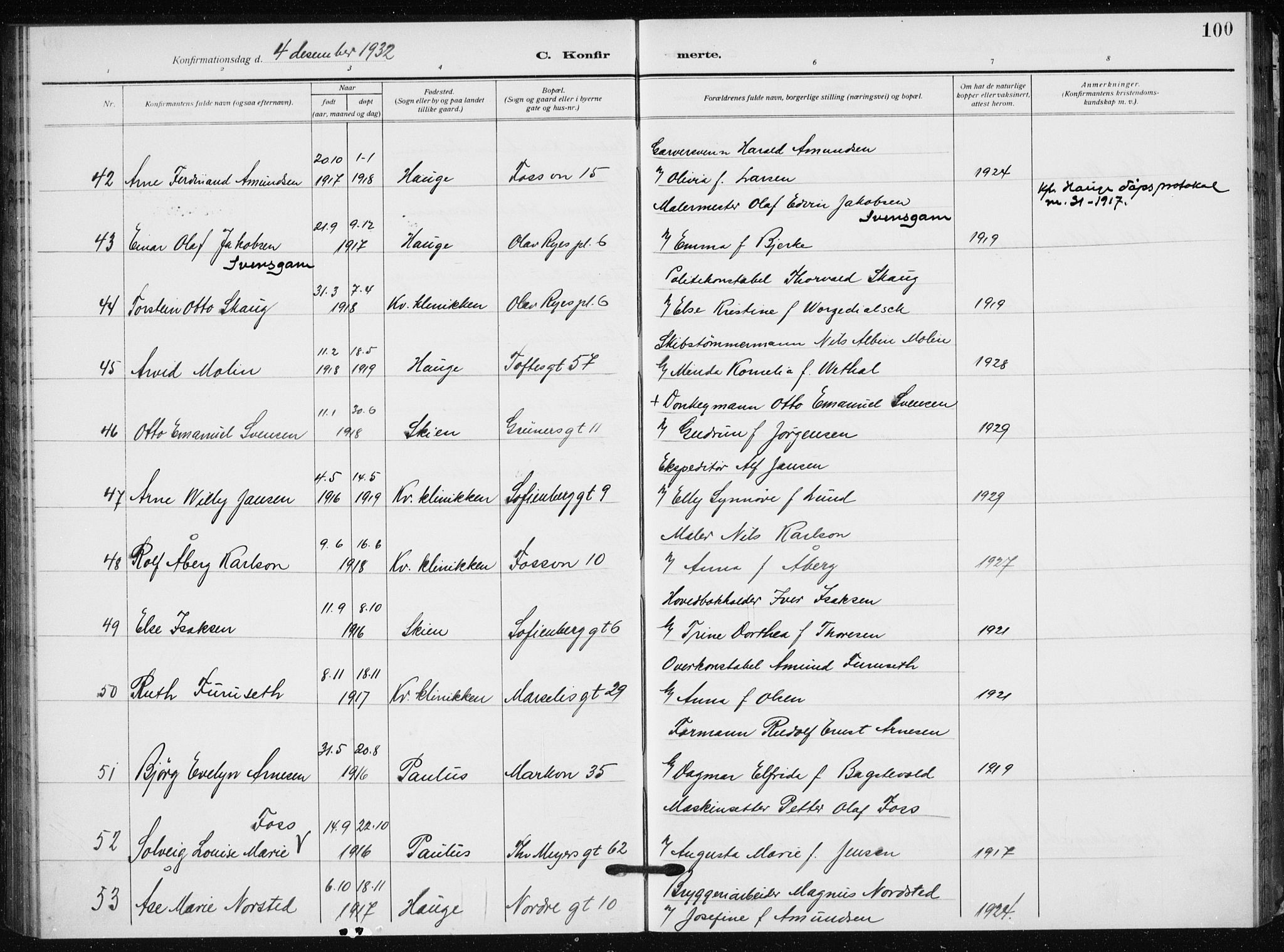 Hauge prestekontor Kirkebøker, AV/SAO-A-10849/F/Fa/L0002: Ministerialbok nr. 2, 1917-1938, s. 100