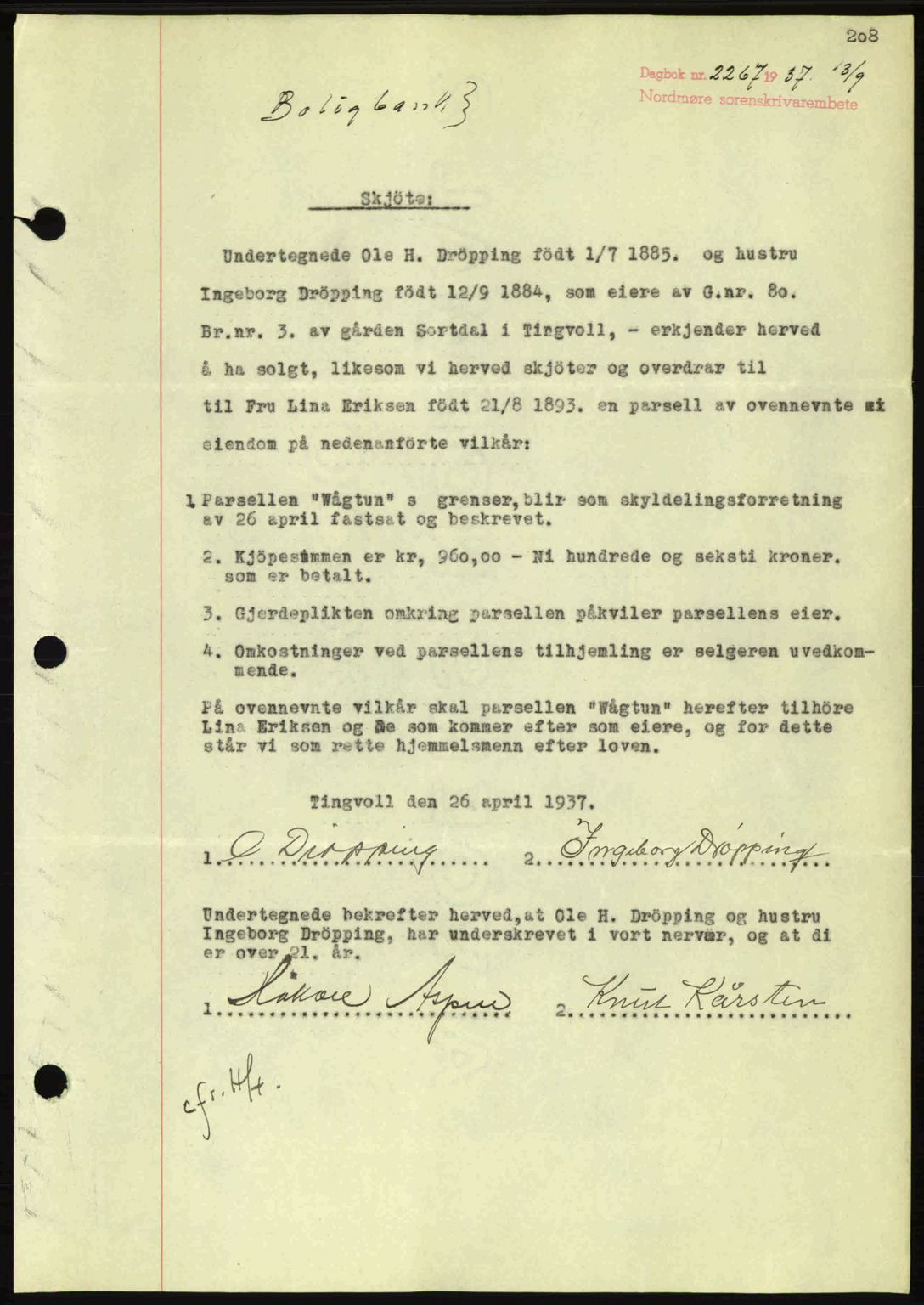 Nordmøre sorenskriveri, SAT/A-4132/1/2/2Ca: Pantebok nr. A82, 1937-1938, Dagboknr: 2267/1937