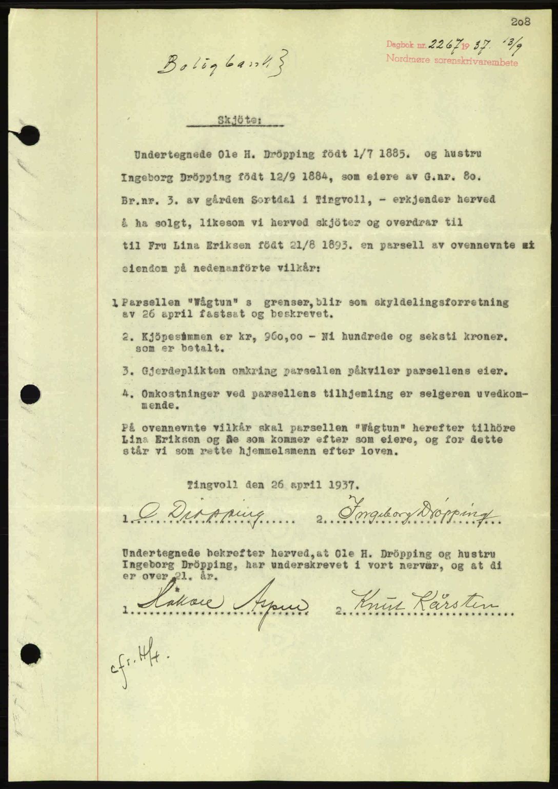 Nordmøre sorenskriveri, AV/SAT-A-4132/1/2/2Ca: Pantebok nr. A82, 1937-1938, Dagboknr: 2267/1937