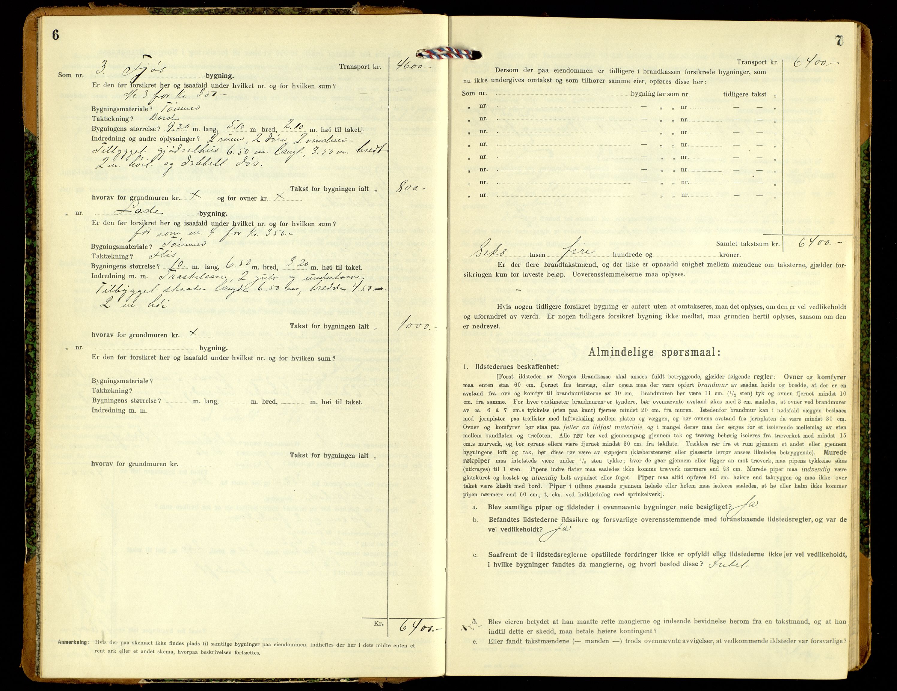 Norges Brannkasse, Vinger, AV/SAH-NBRANV-012/F/L0001: Branntakstprotokoll, 1918-1951, s. 6-7