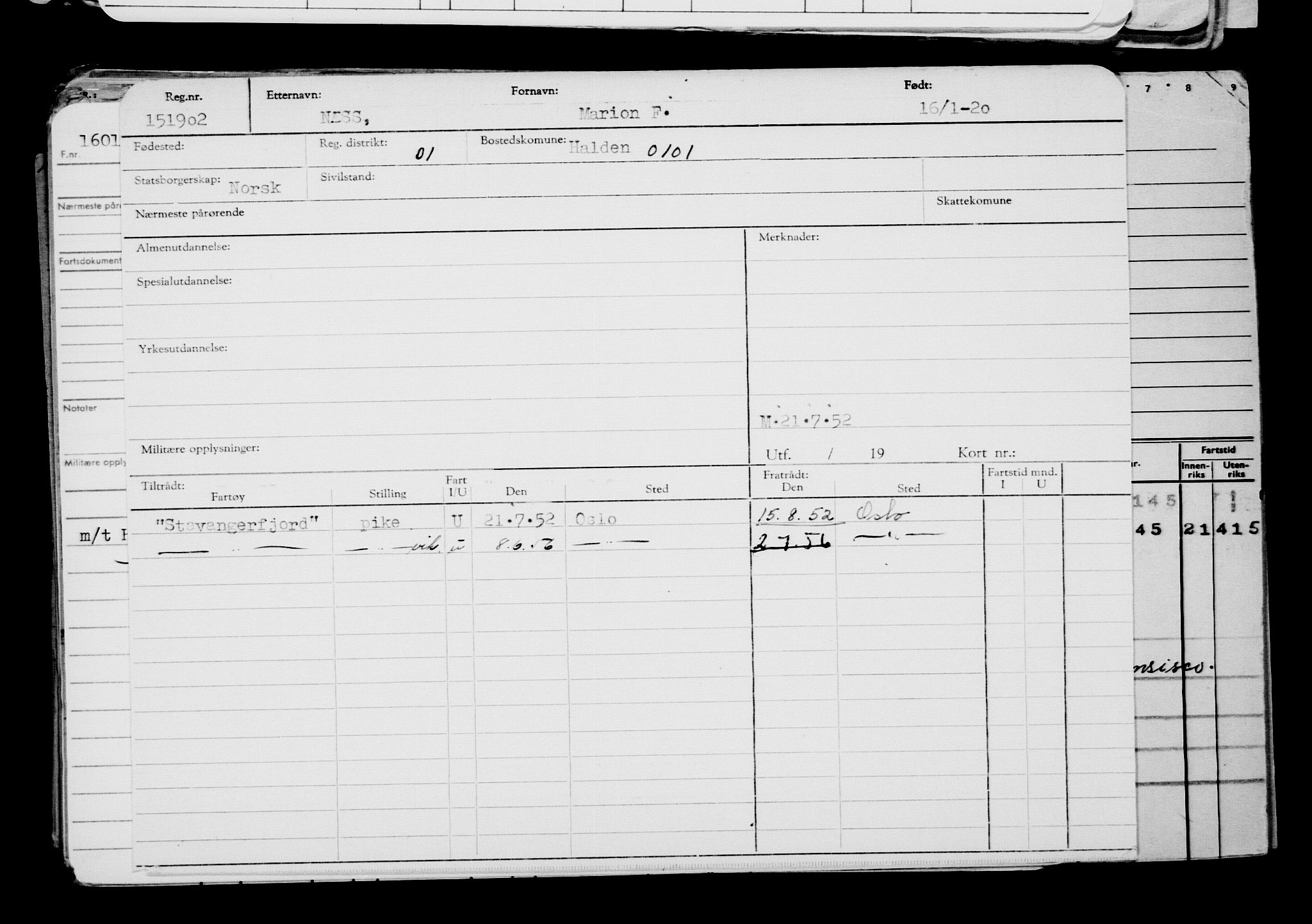 Direktoratet for sjømenn, AV/RA-S-3545/G/Gb/L0176: Hovedkort, 1920, s. 92