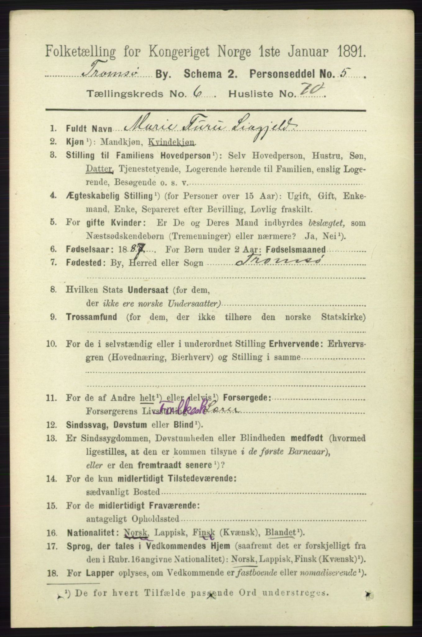 RA, Folketelling 1891 for 1902 Tromsø kjøpstad, 1891, s. 6374