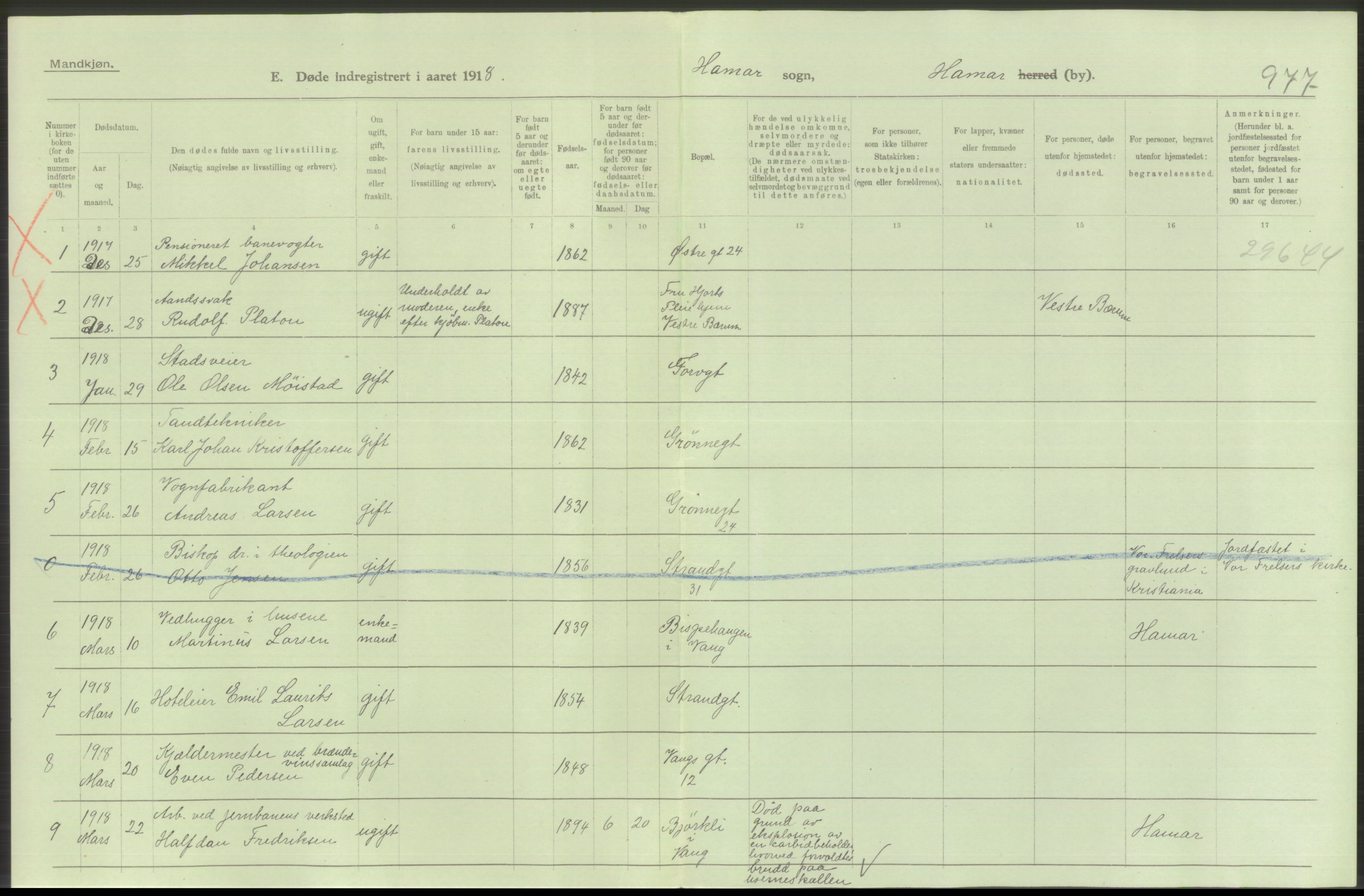 Statistisk sentralbyrå, Sosiodemografiske emner, Befolkning, AV/RA-S-2228/D/Df/Dfb/Dfbh/L0014: Hedemarkens fylke: Døde. Bygder og byer., 1918, s. 4