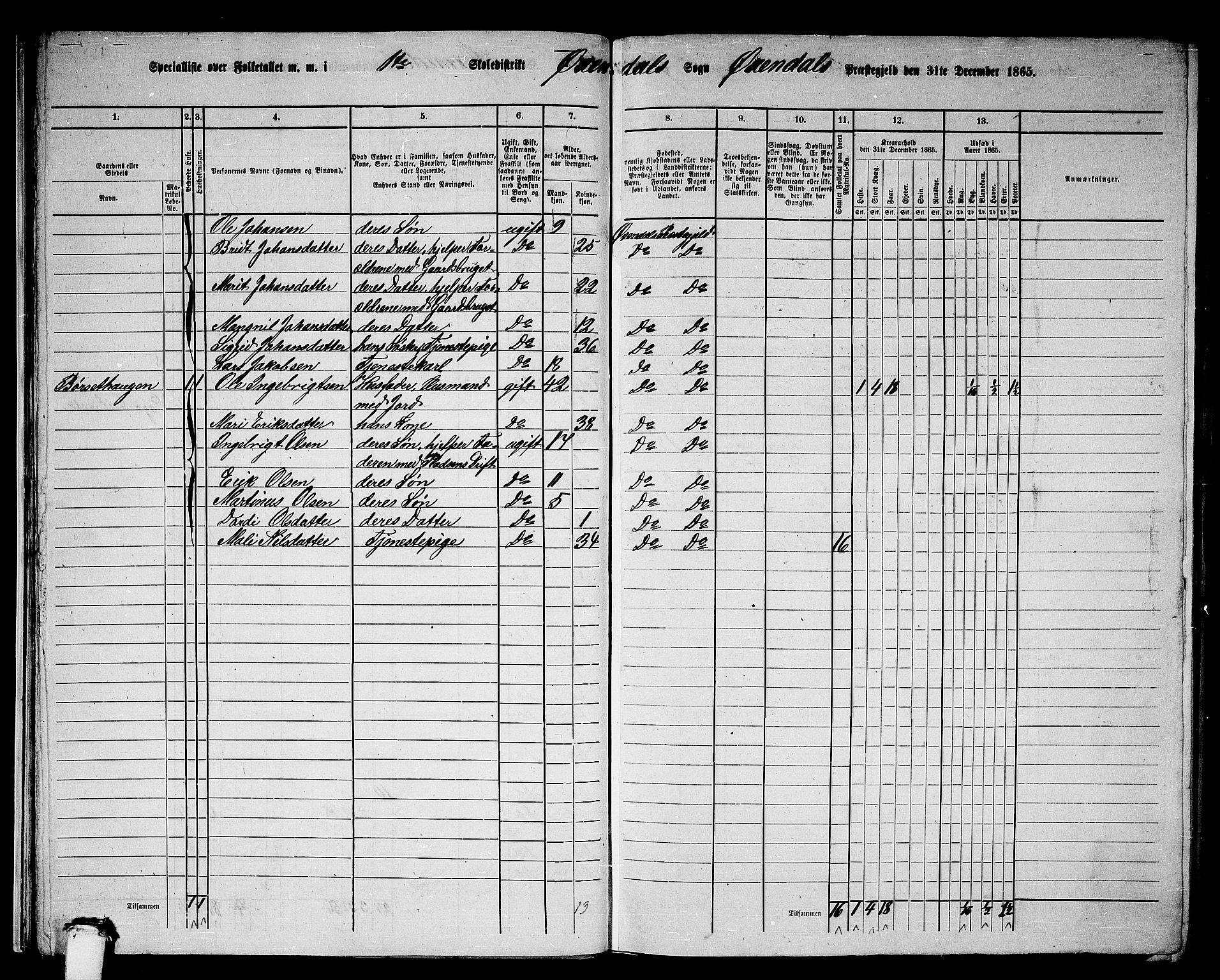 RA, Folketelling 1865 for 1561P Øksendal prestegjeld, 1865, s. 19