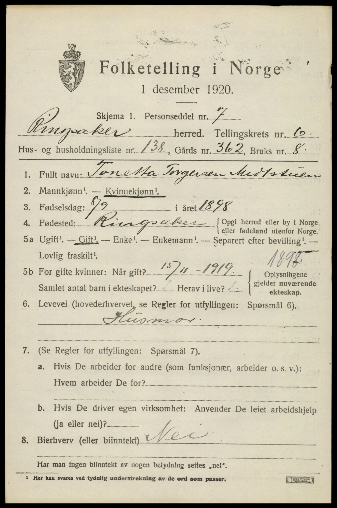 SAH, Folketelling 1920 for 0412 Ringsaker herred, 1920, s. 13462