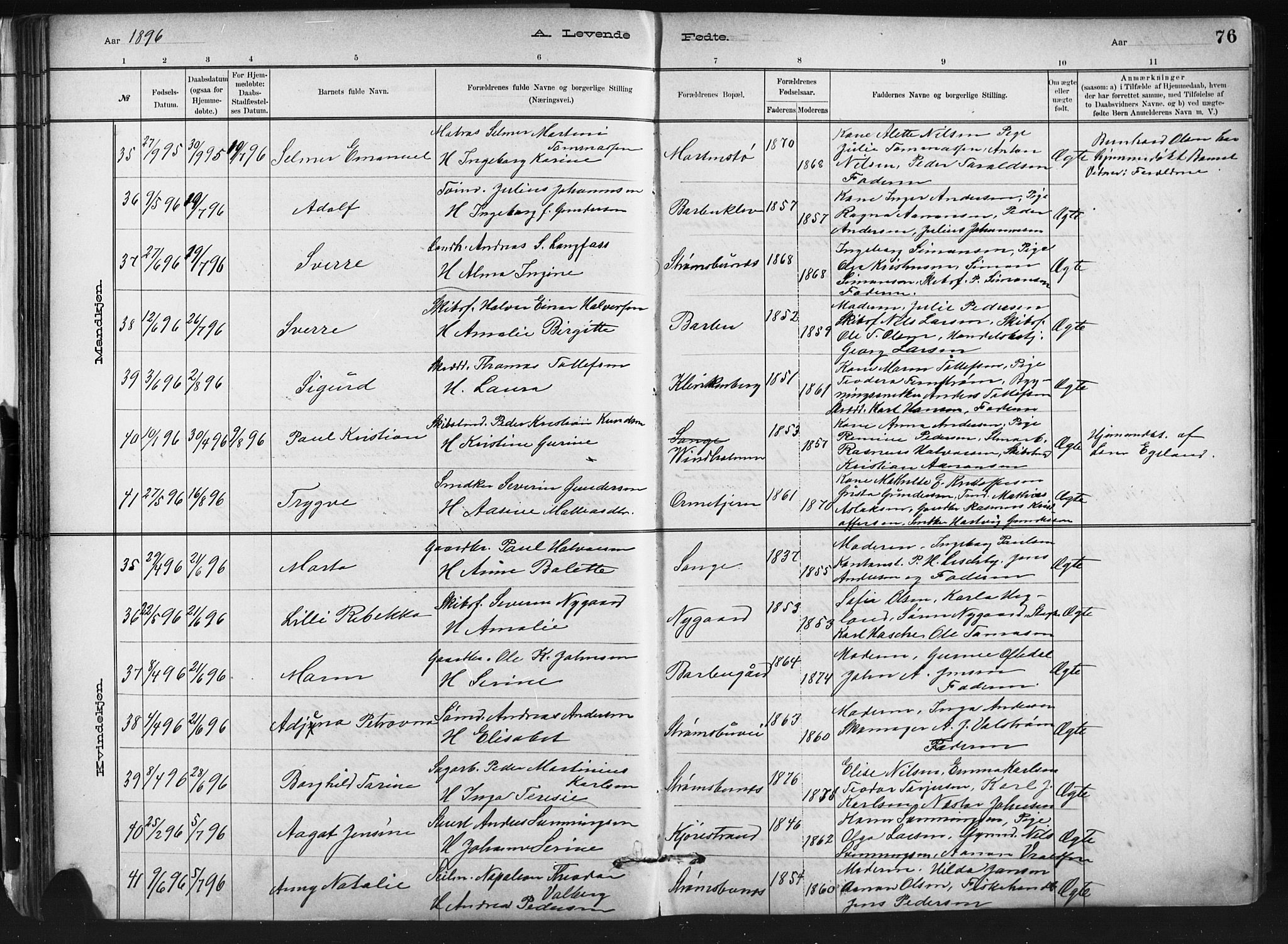 Barbu sokneprestkontor, AV/SAK-1111-0003/F/Fb/L0002: Klokkerbok nr. B 2, 1890-1922, s. 76